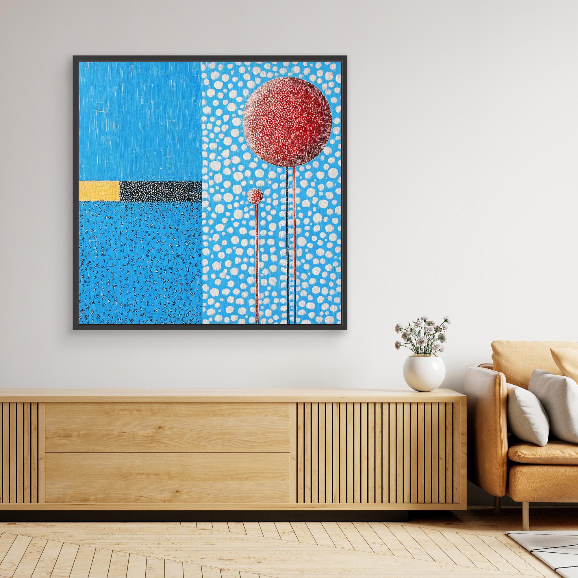 Canvas Print : Polka Sky - Blue Abstract Wall Art with Red Accents modern abstract canvas wall art by Rossetti Art – luxury interior design artwork for living room, bedroom, office – blue abstract framed canvas modern abstract art prints modern abstract canvas art