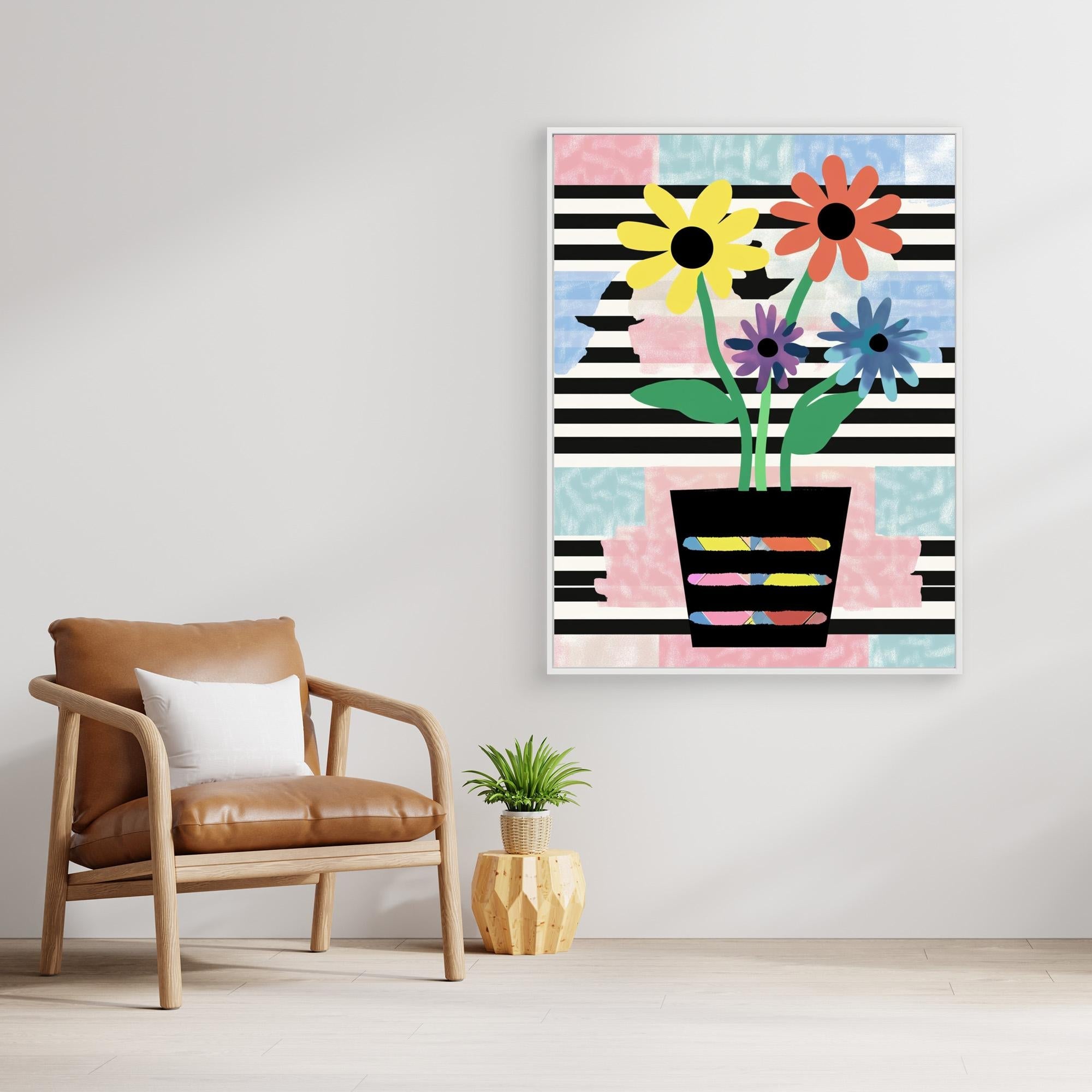 Canvas Print: "Pop Bloom Floral" - Abstract Floral Pop Art Wall Decor modern abstract canvas wall art by Rossetti Art – luxury interior design artwork for living room, bedroom, office – Abstract Flower Canvas Bold Bloom Art Contemporary Flower Art
