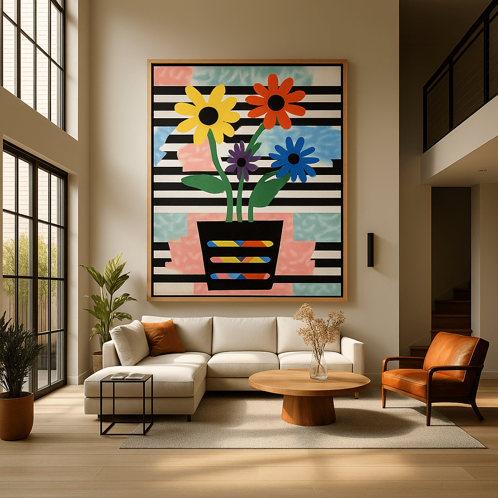 Canvas Print: "Pop Bloom Floral" - Abstract Floral Pop Art Wall Decor modern abstract canvas wall art by Rossetti Art – luxury interior design artwork for living room, bedroom, office – Abstract Flower Canvas Bold Bloom Art Contemporary Flower Art