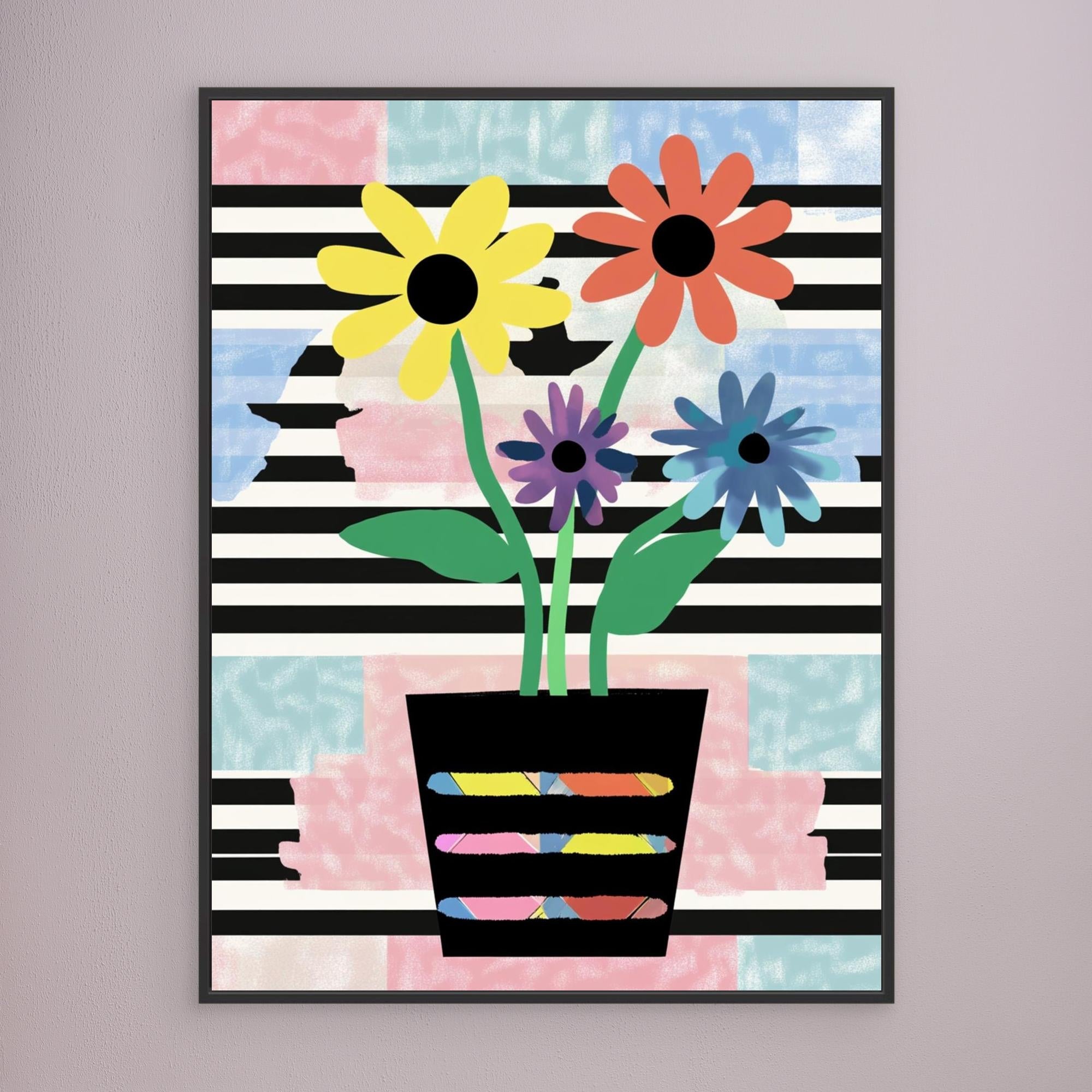 Canvas Print: "Pop Bloom Floral" - Abstract Floral Pop Art Wall Decor modern abstract canvas wall art by Rossetti Art – luxury interior design artwork for living room, bedroom, office – Abstract Flower Canvas Bold Bloom Art Contemporary Flower Art