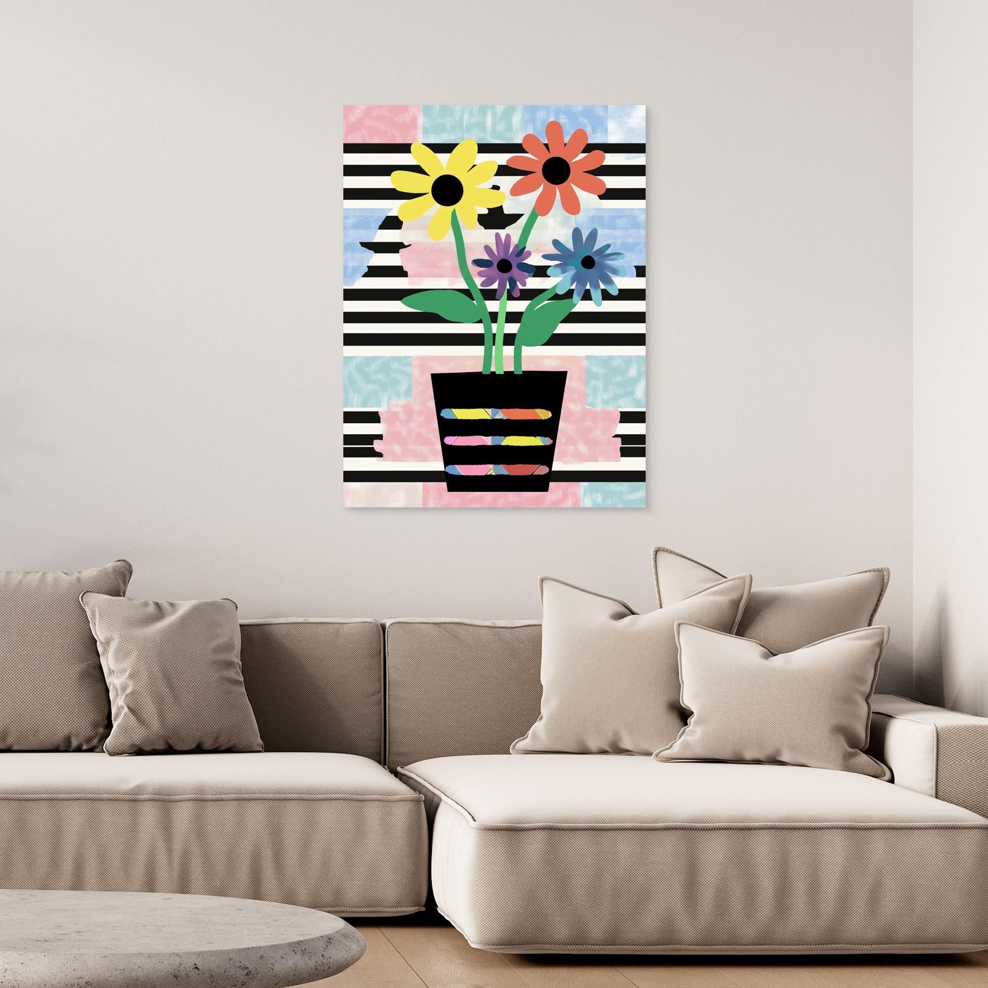 Canvas Print: "Pop Bloom Floral" - Abstract Floral Pop Art Wall Decor modern abstract canvas wall art by Rossetti Art – luxury interior design artwork for living room, bedroom, office – Abstract Flower Canvas Bold Bloom Art Contemporary Flower Art