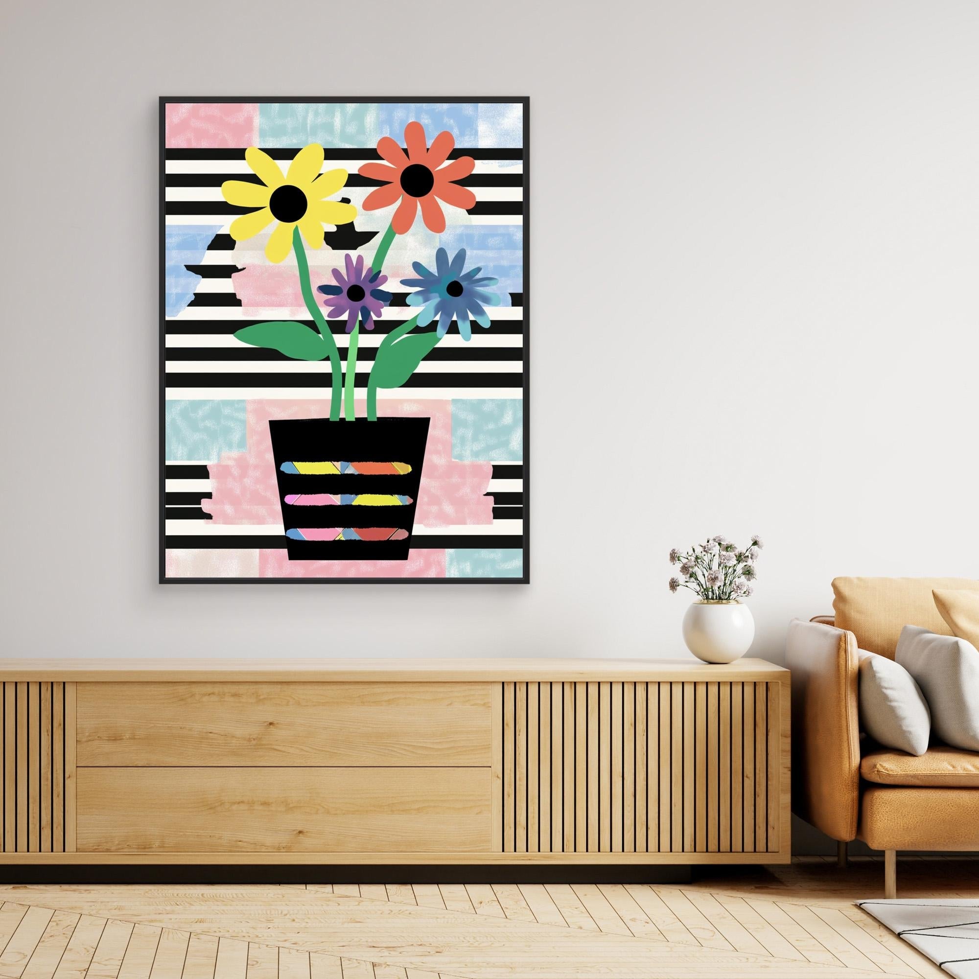 Canvas Print: "Pop Bloom Floral" - Abstract Floral Pop Art Wall Decor modern abstract canvas wall art by Rossetti Art – luxury interior design artwork for living room, bedroom, office – Abstract Flower Canvas Bold Bloom Art Contemporary Flower Art