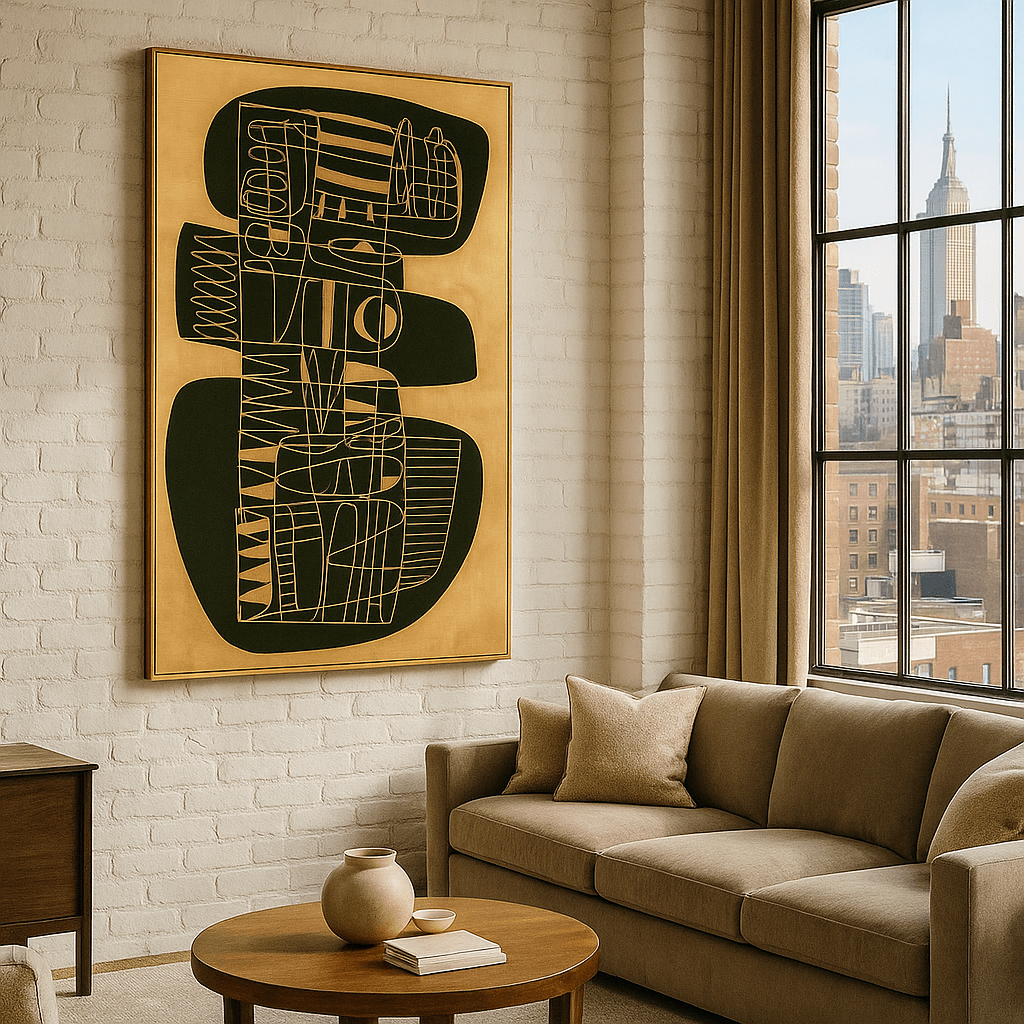 Canvas Print : "Primitive Structure" – Mid-Century Abstract Line Art Canvas Print | Rossetti Art