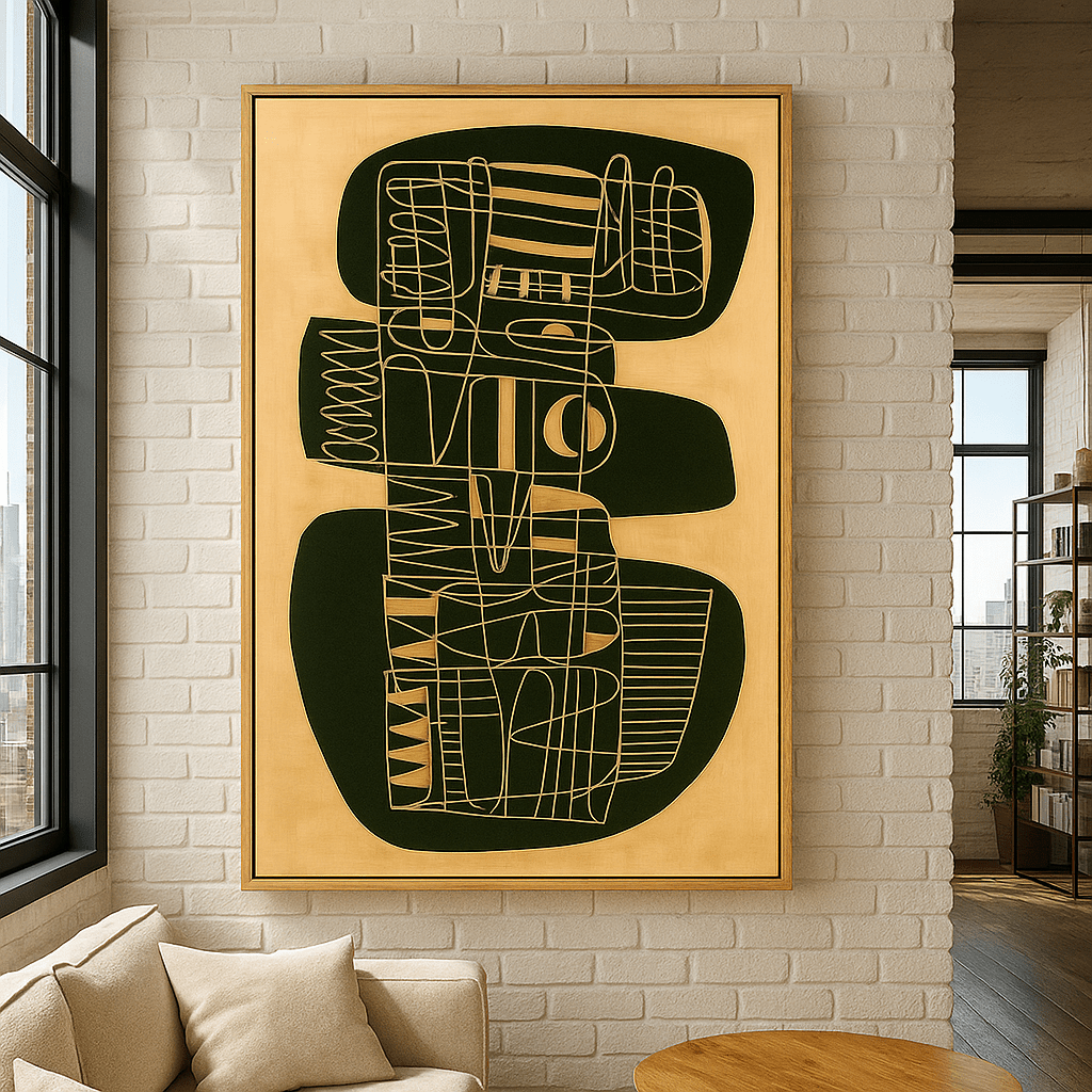 Canvas Print : "Primitive Structure" – Mid-Century Abstract Line Art Canvas Print | Rossetti Art