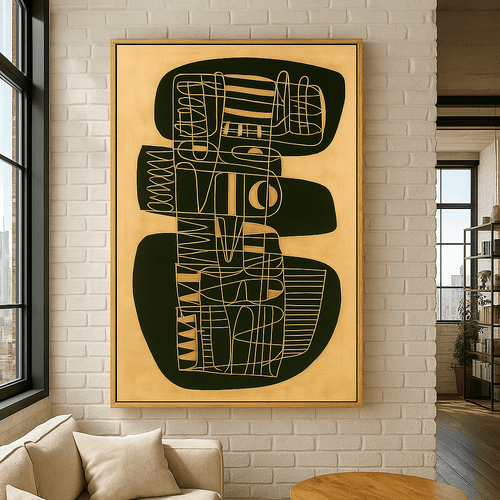 Canvas Print : "Primitive Structure" – Mid-Century Abstract Line Art Canvas Print | Rossetti Art