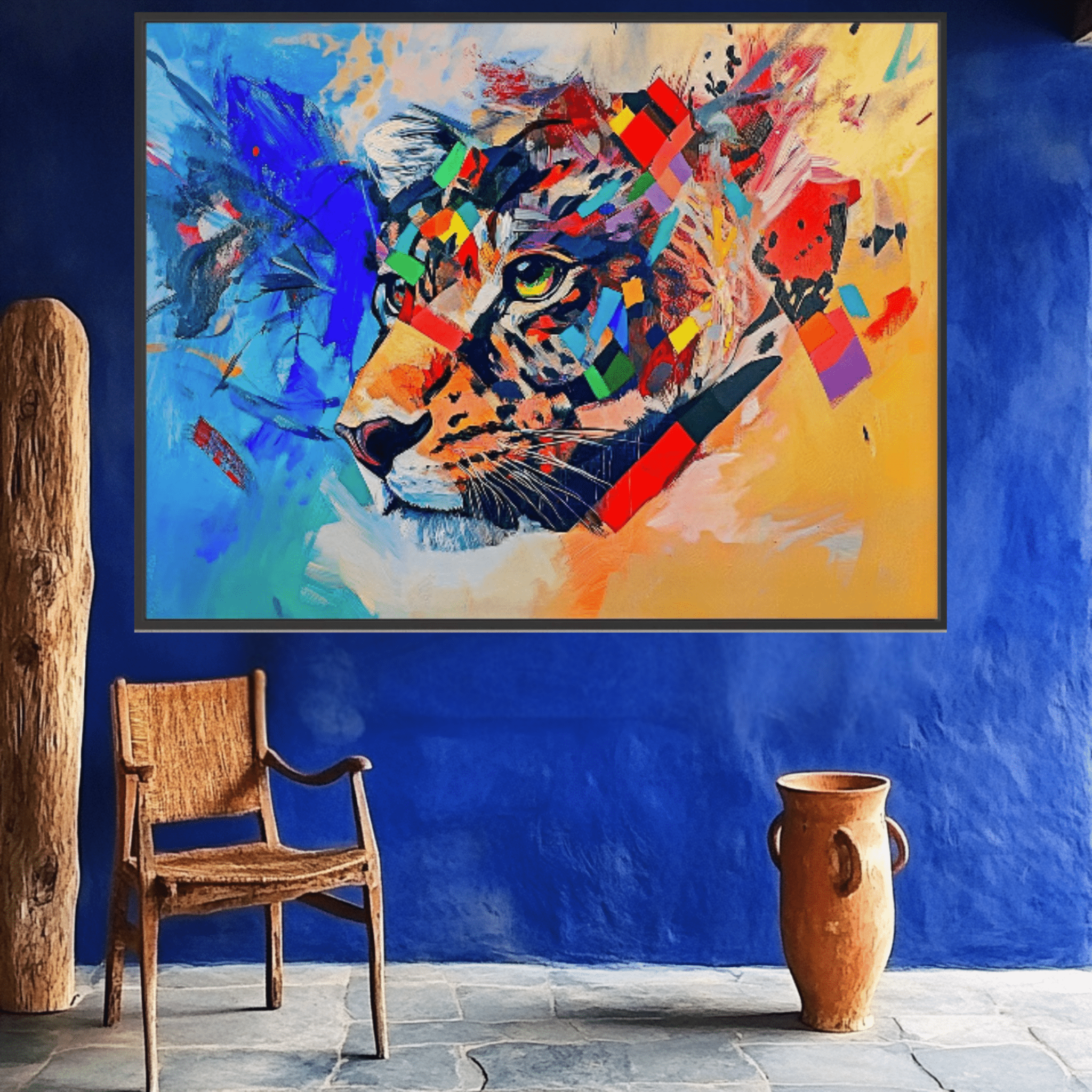 Canvas Print: Prismatic Roar – Leopard Art modern abstract canvas wall art by Rossetti Art – luxury interior design artwork for living room, bedroom, office – Bold Animal Art Contemporary animal art Geometric animal art