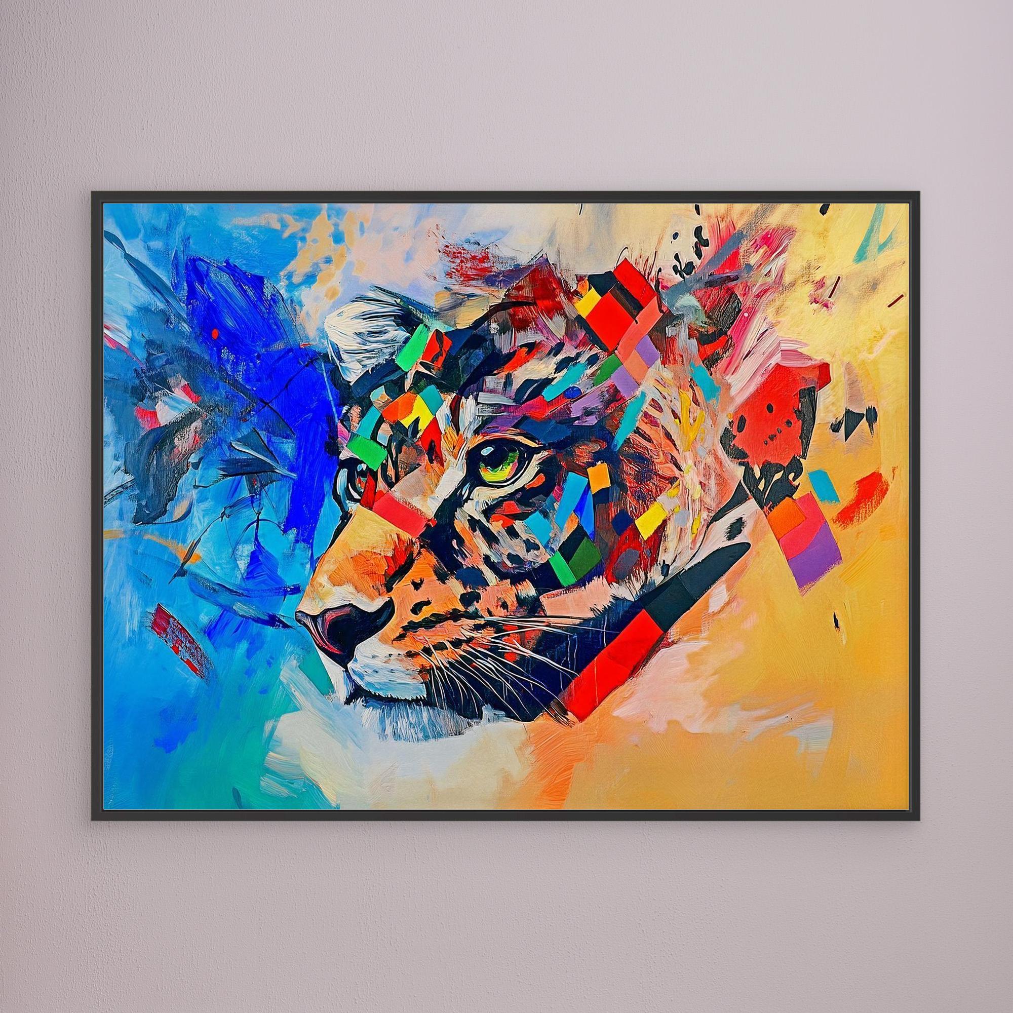 Canvas Print: Prismatic Roar – Leopard Art modern abstract canvas wall art by Rossetti Art – luxury interior design artwork for living room, bedroom, office – Bold Animal Art Contemporary animal art Geometric animal art
