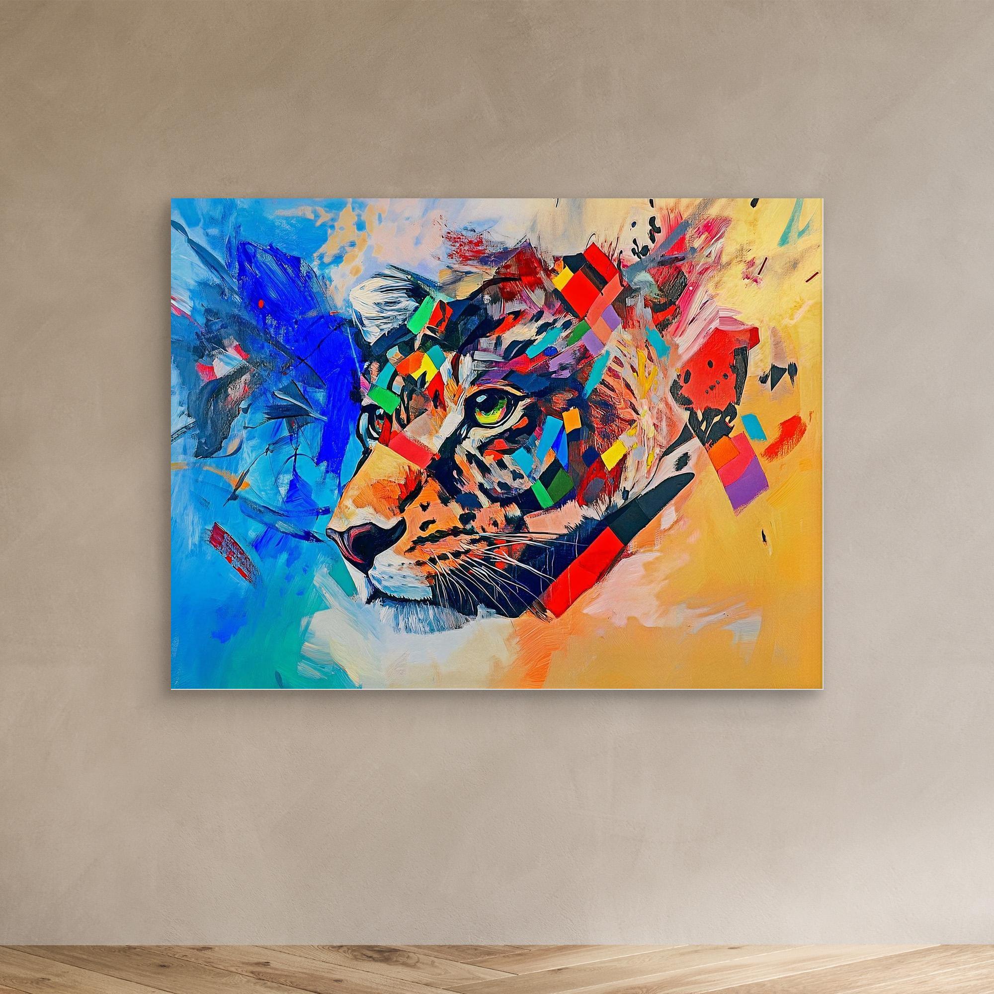 Canvas Print: Prismatic Roar – Leopard Art modern abstract canvas wall art by Rossetti Art – luxury interior design artwork for living room, bedroom, office – Bold Animal Art Contemporary animal art Geometric animal art