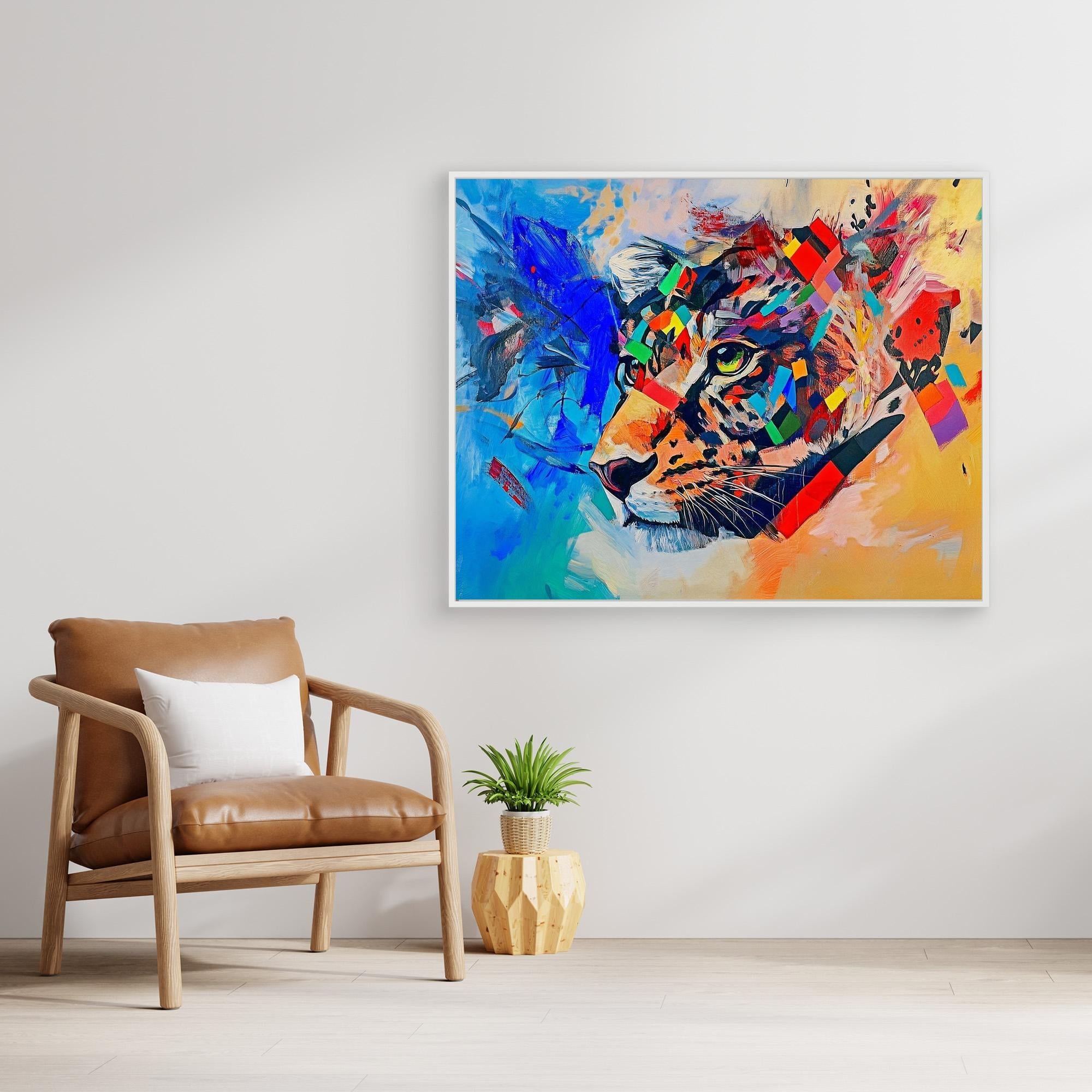 Canvas Print: Prismatic Roar – Leopard Art modern abstract canvas wall art by Rossetti Art – luxury interior design artwork for living room, bedroom, office – Bold Animal Art Contemporary animal art Geometric animal art
