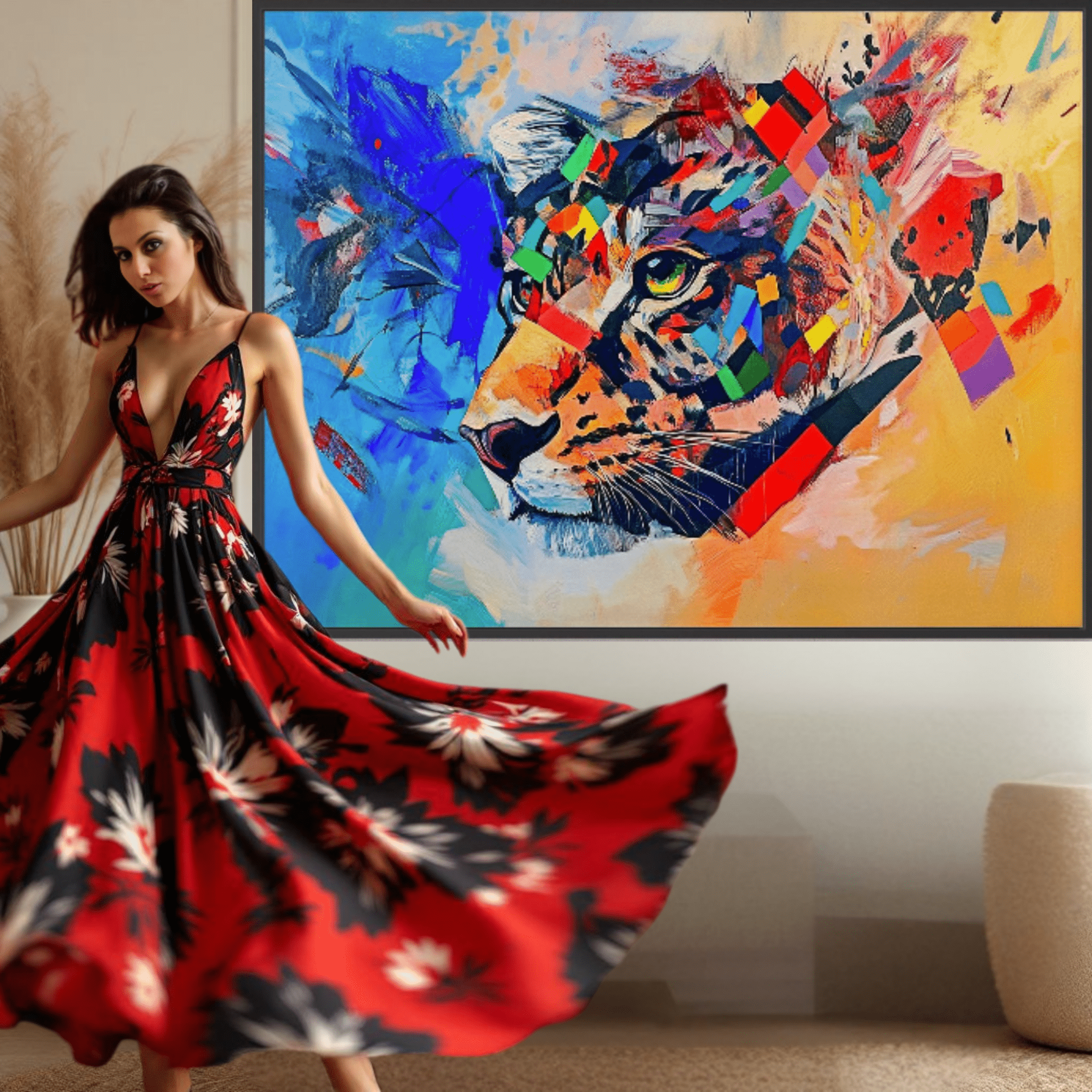 Canvas Print: Prismatic Roar – Leopard Art modern abstract canvas wall art by Rossetti Art – luxury interior design artwork for living room, bedroom, office – Bold Animal Art Contemporary animal art Geometric animal art