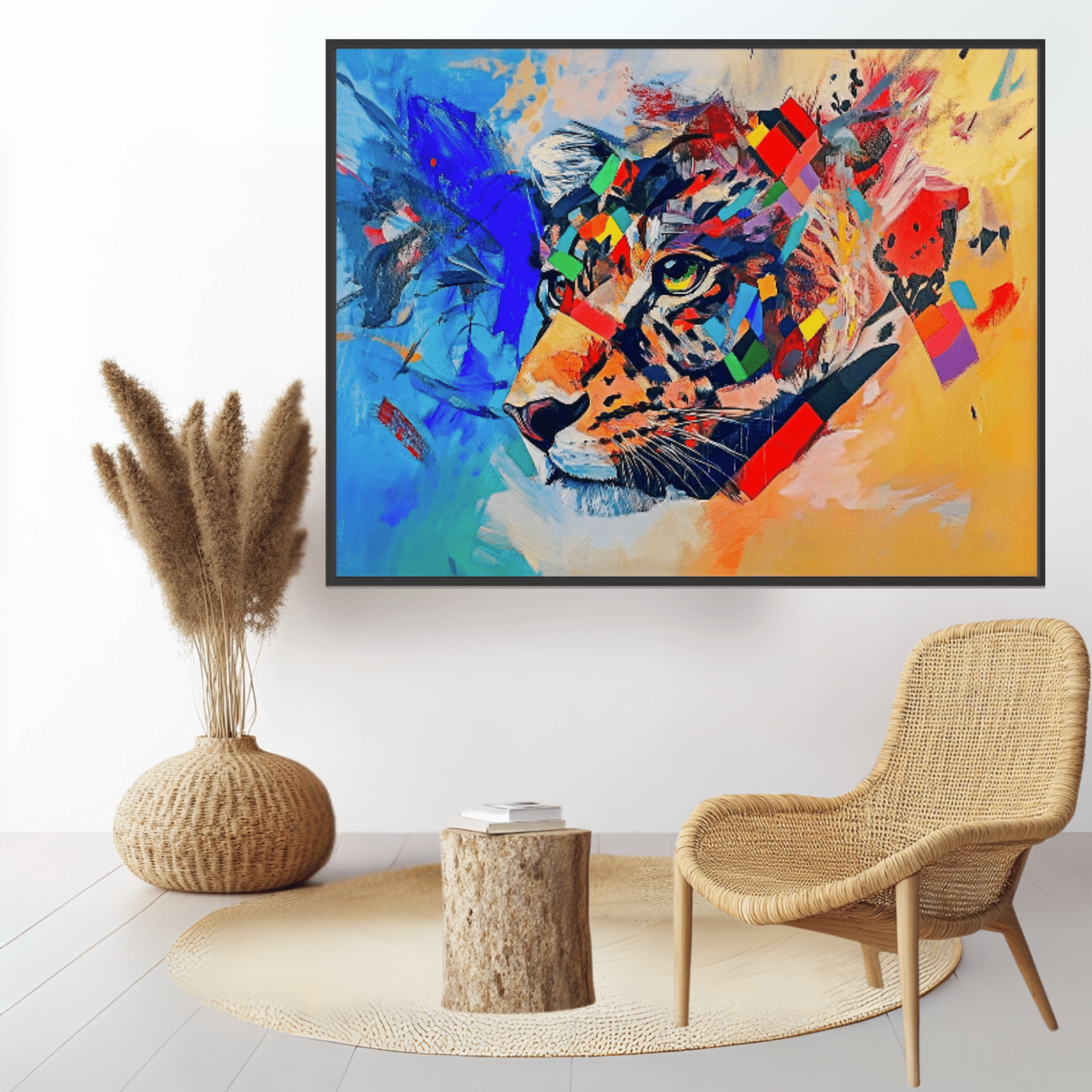 Canvas Print: Prismatic Roar – Leopard Art modern abstract canvas wall art by Rossetti Art – luxury interior design artwork for living room, bedroom, office – Bold Animal Art Contemporary animal art Geometric animal art