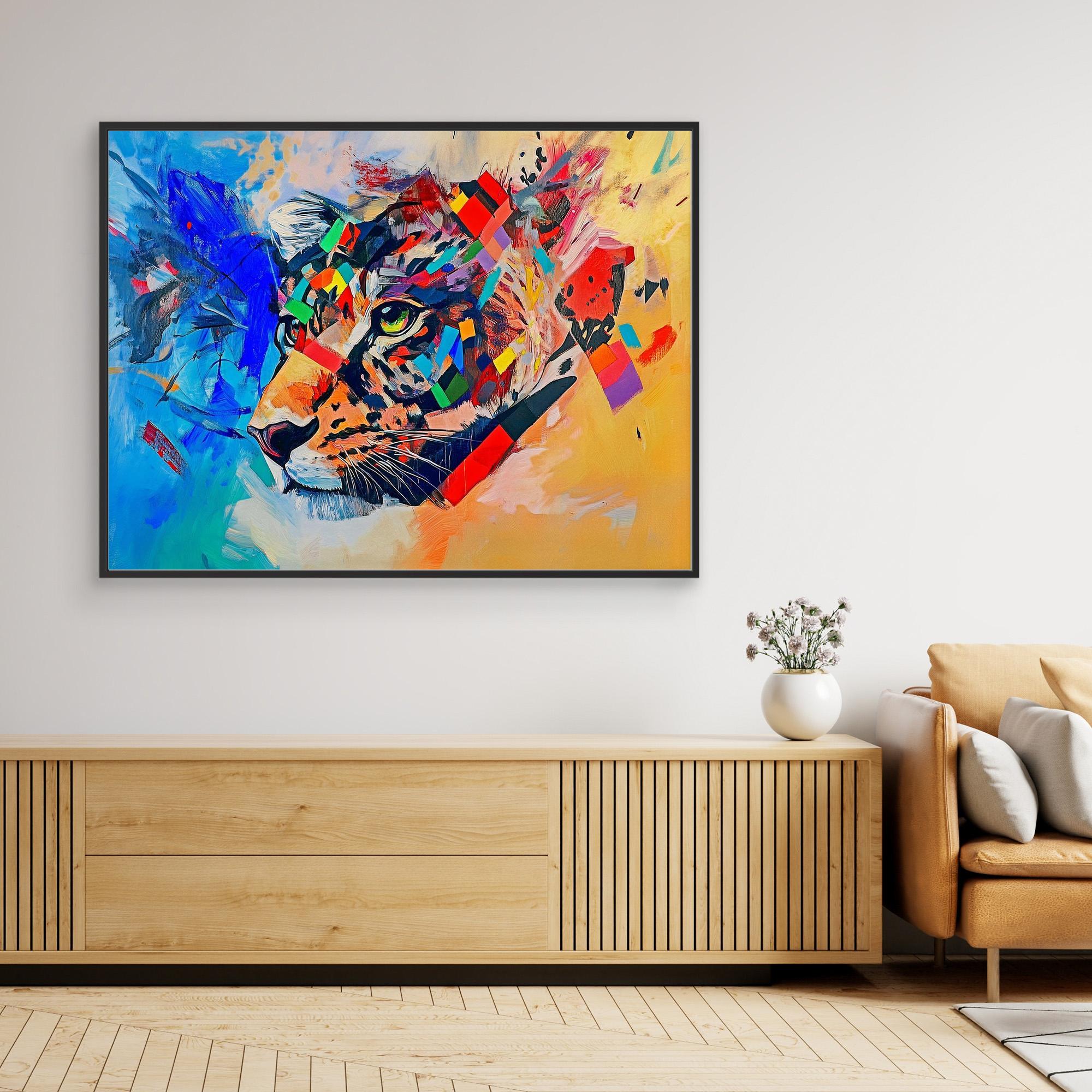 Canvas Print: Prismatic Roar – Leopard Art modern abstract canvas wall art by Rossetti Art – luxury interior design artwork for living room, bedroom, office – Bold Animal Art Contemporary animal art Geometric animal art