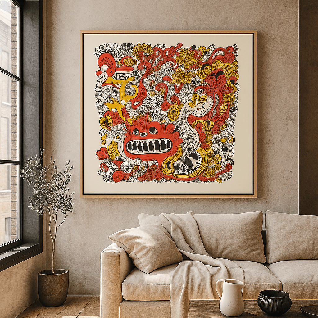 Canvas Print : Psycho Bloom - Funky Canvas Print for Bold Interior Walls modern abstract canvas wall art by Rossetti Art – luxury interior design artwork for living room, bedroom, office – Abstract art print Abstract nude wall art Artistic lovers decor