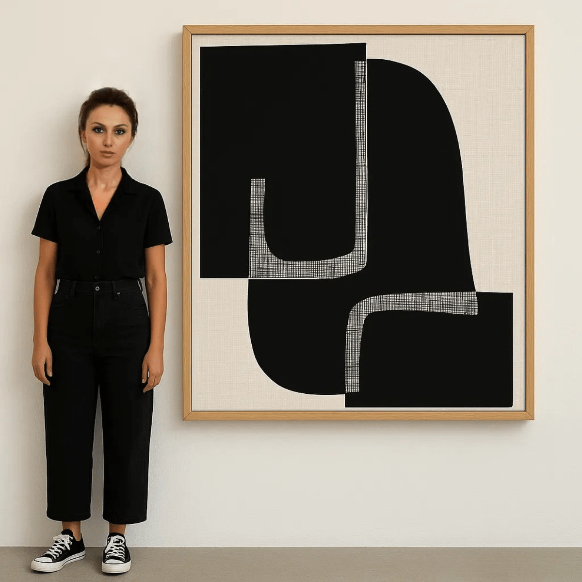 Canvas Print : Quiet Curve – Minimalist Black & Beige Abstract Canvas Wall Art - Chiara Rossetti