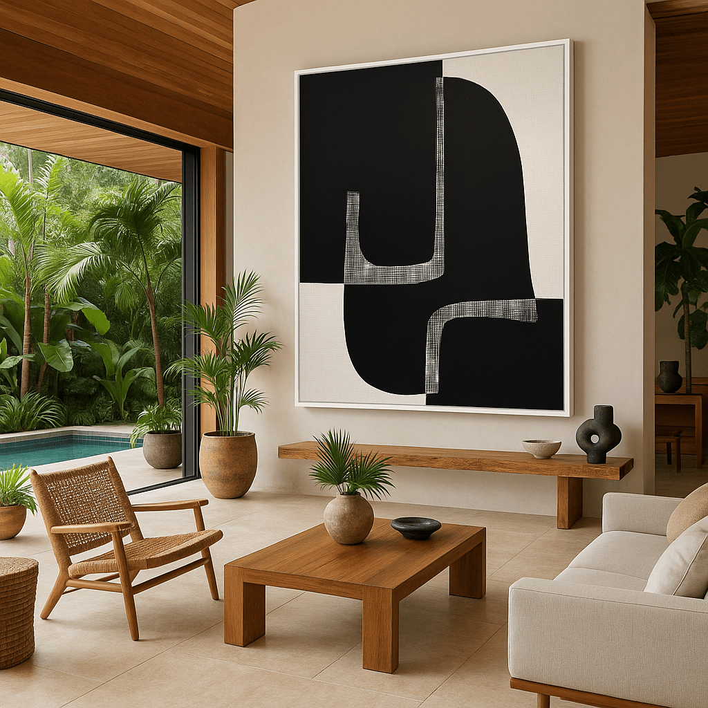 Canvas Print : Quiet Curve – Minimalist Black & Beige Abstract Canvas Wall Art - Chiara Rossetti