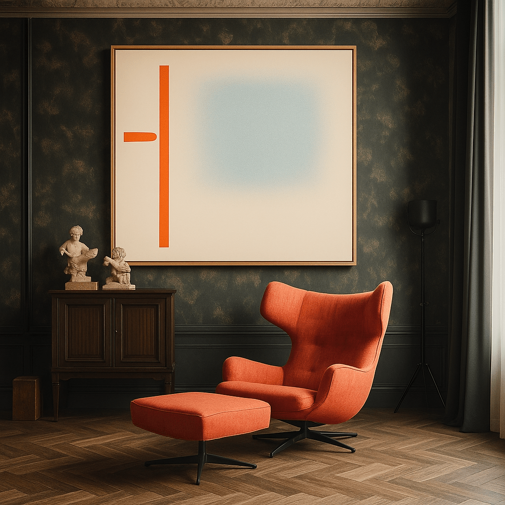 Canvas Print: Quiet Division – Minimalist Abstract Art with Red Line and Speckle Gradient modern abstract canvas wall art by Rossetti Art – luxury interior design artwork for living room, bedroom, office – Contemporary Art for Sale contemporary art piece Contemporary art print