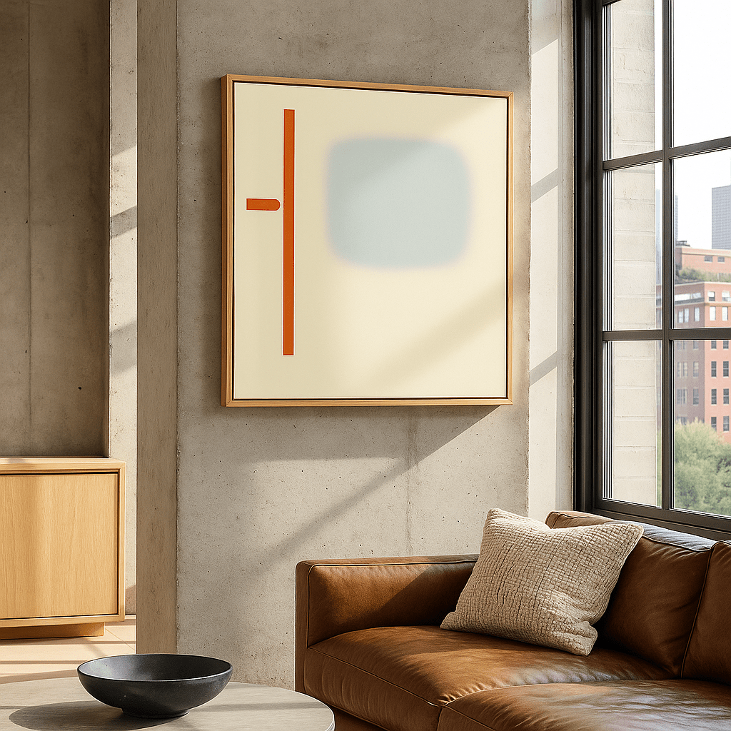 Canvas Print: Quiet Division – Minimalist Abstract Art with Red Line and Speckle Gradient modern abstract canvas wall art by Rossetti Art – luxury interior design artwork for living room, bedroom, office – Contemporary Art for Sale contemporary art piece Contemporary art print