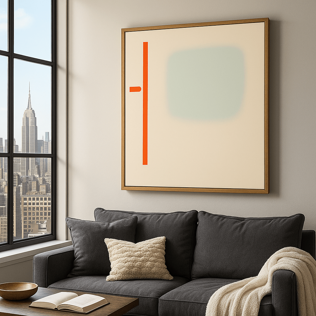 Canvas Print: Quiet Division – Minimalist Abstract Art with Red Line and Speckle Gradient modern abstract canvas wall art by Rossetti Art – luxury interior design artwork for living room, bedroom, office – Contemporary Art for Sale contemporary art piece Contemporary art print