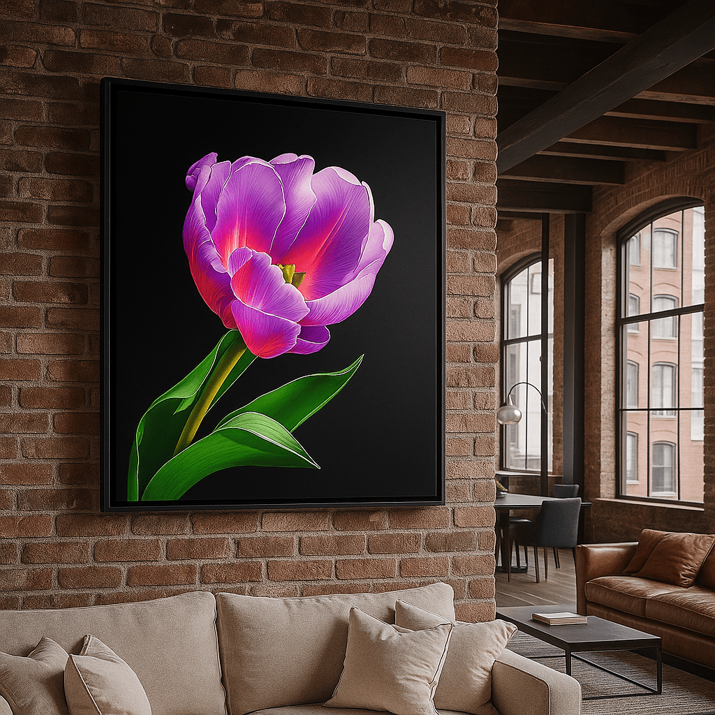 Canvas Print : Radiant Bloom Floral– Purple Tulip Canvas Wall Art - Chiara Rossetti