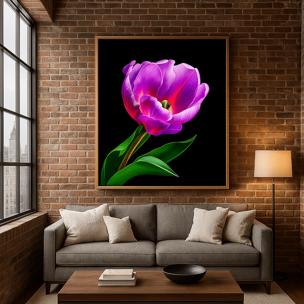 Canvas Print : Radiant Bloom Floral– Purple Tulip Canvas Wall Art - Chiara Rossetti