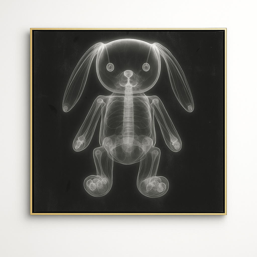 Canvas Print: Radiant Bones Bunny - Surreal X - Ray Bunny Canvas Print | Modern Minimalist Wall Art for Home Decor modern abstract canvas wall art by Rossetti Art – luxury interior design artwork for living room, bedroom, office – abstract wall art canvas print art Chiara Rossetti