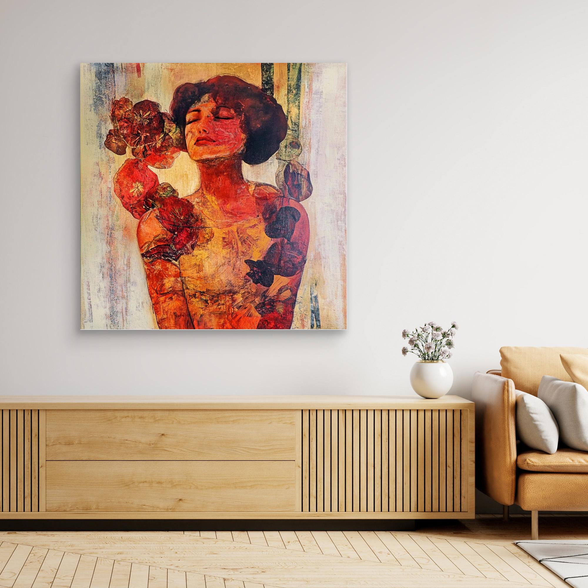 Canvas Print : Radiant Serenity – Vintage Floral Portrait Wall Art modern abstract canvas wall art by Rossetti Art – luxury interior design artwork for living room, bedroom, office – HandmadeCanvasPrint PortraitWallDecor VintageWallArt