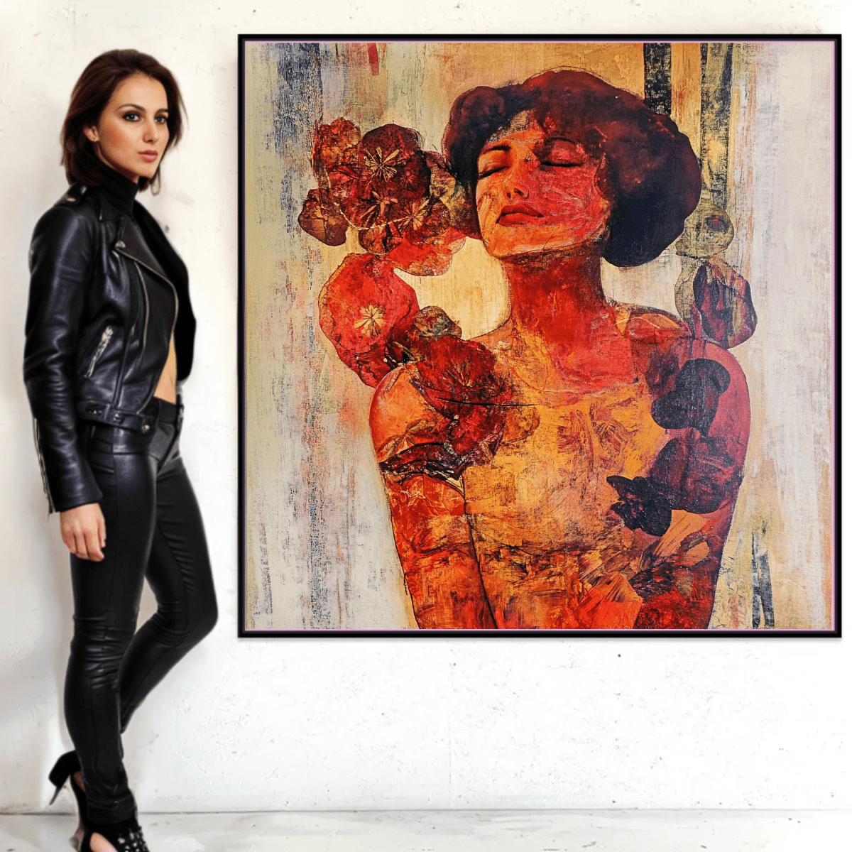 Canvas Print : Radiant Serenity – Vintage Floral Portrait Wall Art modern abstract canvas wall art by Rossetti Art – luxury interior design artwork for living room, bedroom, office – HandmadeCanvasPrint PortraitWallDecor VintageWallArt