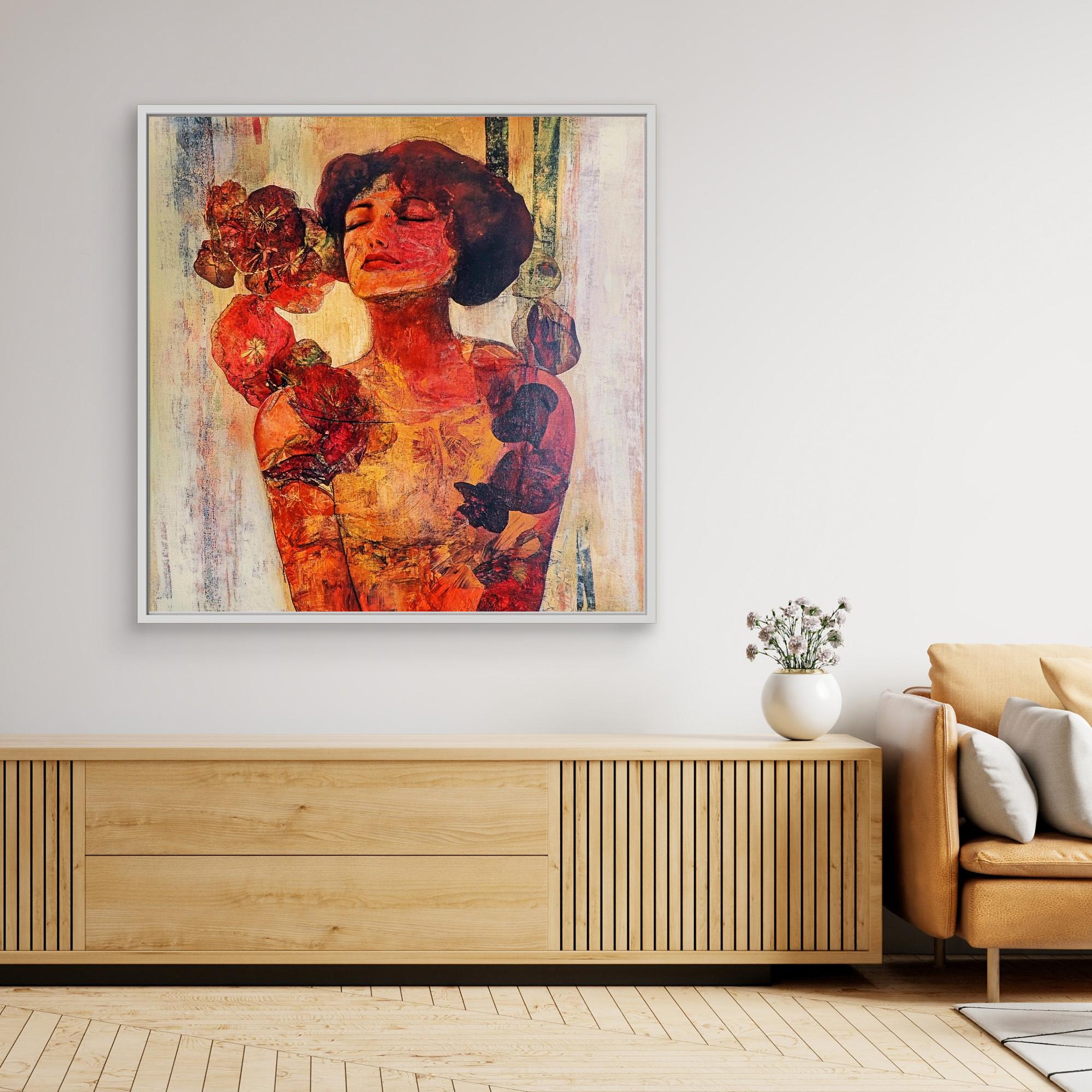 Canvas Print : Radiant Serenity – Vintage Floral Portrait Wall Art modern abstract canvas wall art by Rossetti Art – luxury interior design artwork for living room, bedroom, office – HandmadeCanvasPrint PortraitWallDecor VintageWallArt