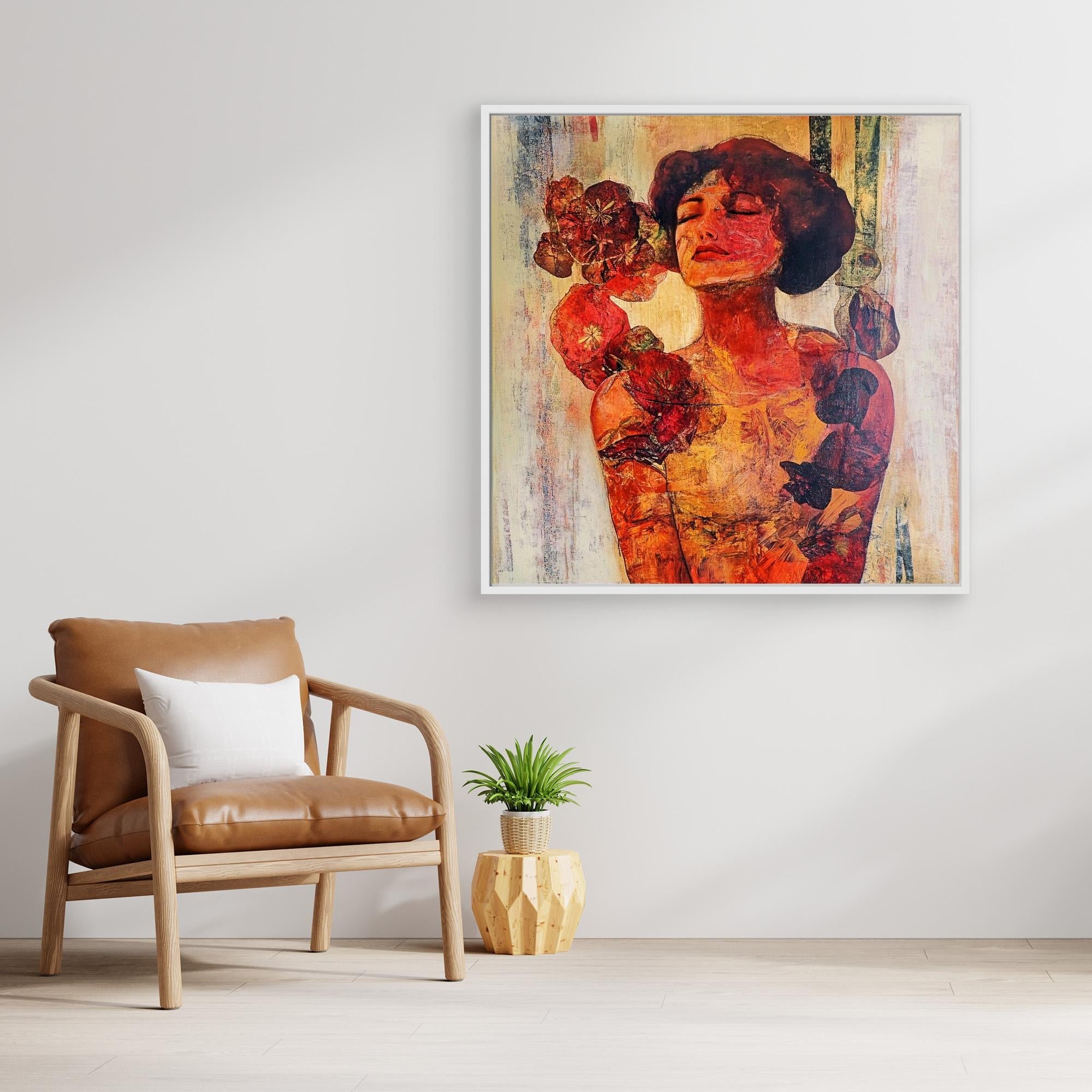Canvas Print : Radiant Serenity – Vintage Floral Portrait Wall Art modern abstract canvas wall art by Rossetti Art – luxury interior design artwork for living room, bedroom, office – HandmadeCanvasPrint PortraitWallDecor VintageWallArt