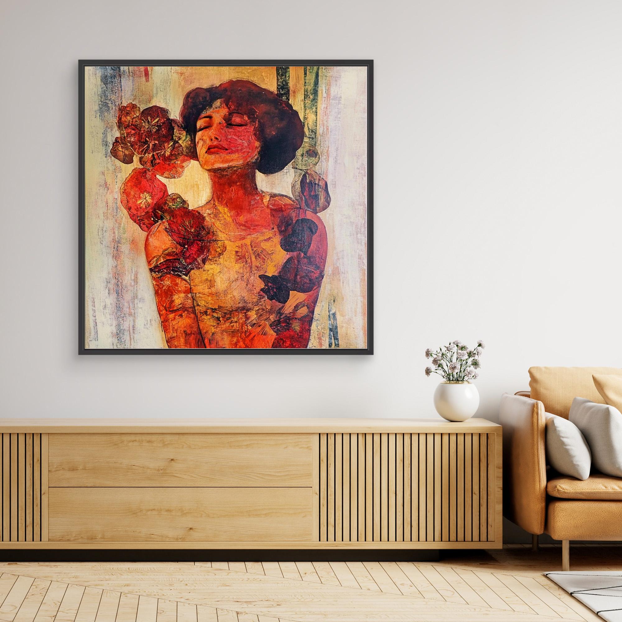 Canvas Print : Radiant Serenity – Vintage Floral Portrait Wall Art modern abstract canvas wall art by Rossetti Art – luxury interior design artwork for living room, bedroom, office – HandmadeCanvasPrint PortraitWallDecor VintageWallArt