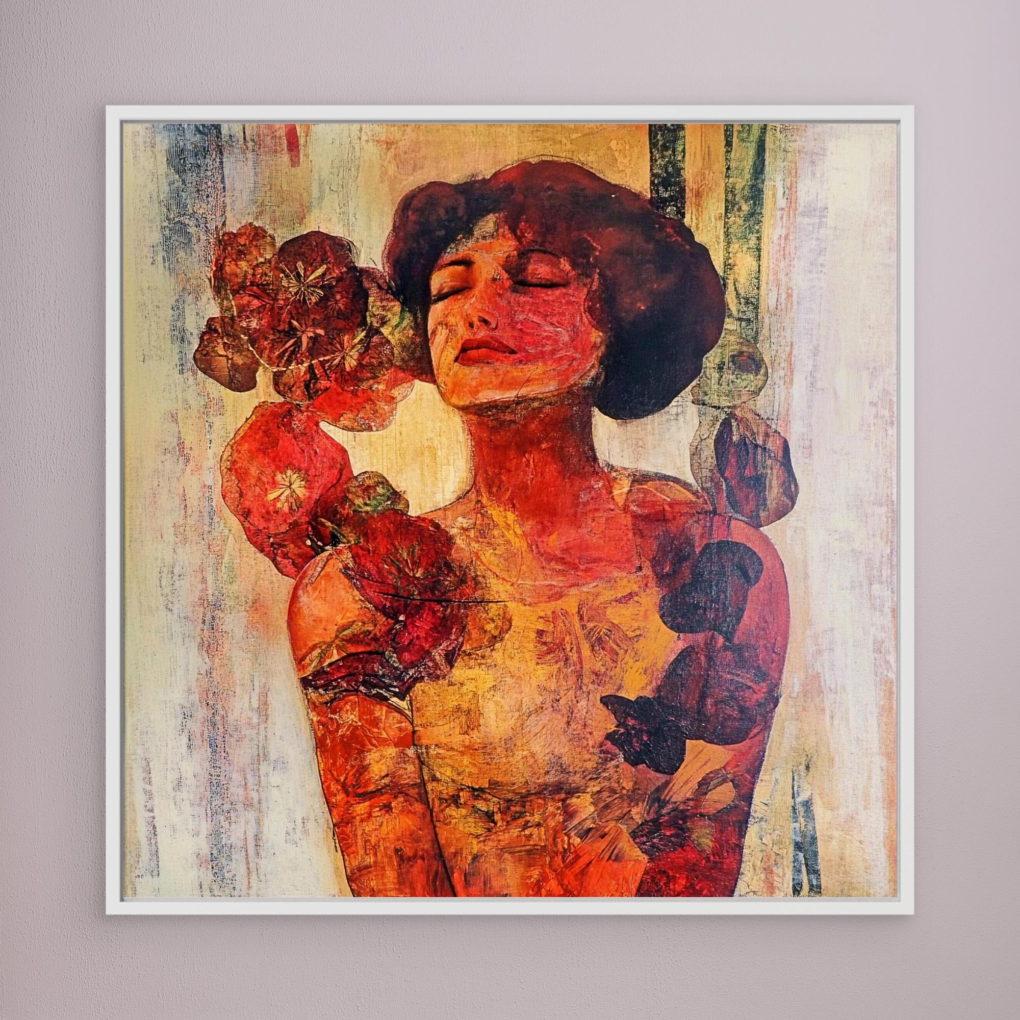 Canvas Print : Radiant Serenity – Vintage Floral Portrait Wall Art modern abstract canvas wall art by Rossetti Art – luxury interior design artwork for living room, bedroom, office – HandmadeCanvasPrint PortraitWallDecor VintageWallArt