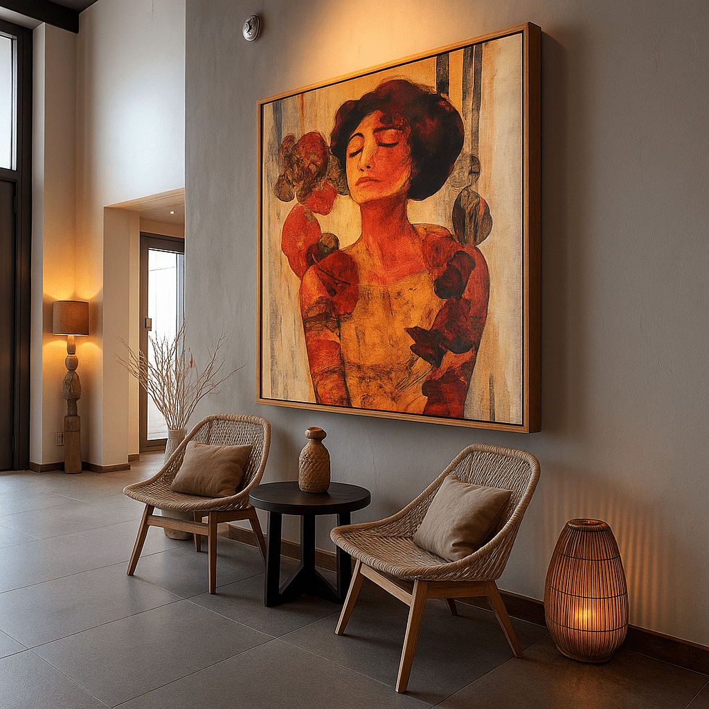 Canvas Print : Radiant Serenity – Vintage Floral Portrait Wall Art modern abstract canvas wall art by Rossetti Art – luxury interior design artwork for living room, bedroom, office – HandmadeCanvasPrint PortraitWallDecor VintageWallArt