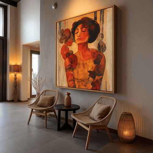 Canvas Print : Radiant Serenity – Vintage Floral Portrait Wall Art modern abstract canvas wall art by Rossetti Art – luxury interior design artwork for living room, bedroom, office – HandmadeCanvasPrint PortraitWallDecor VintageWallArt
