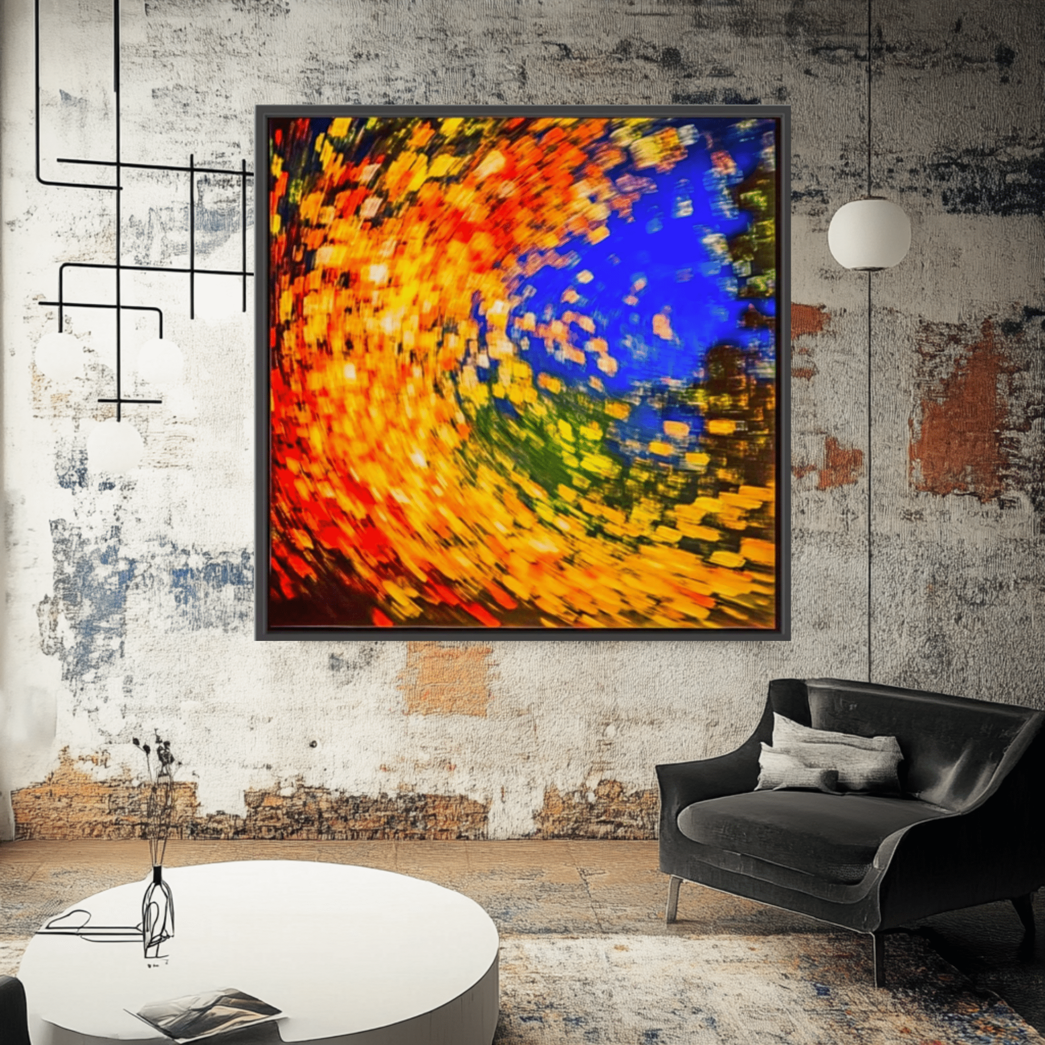 Canvas Print: Radiant Vortex - Abstract Color Spiral modern abstract canvas wall art by Rossetti Art – luxury interior design artwork for living room, bedroom, office – abstract color spiral bold home decor dynamic abstract painting