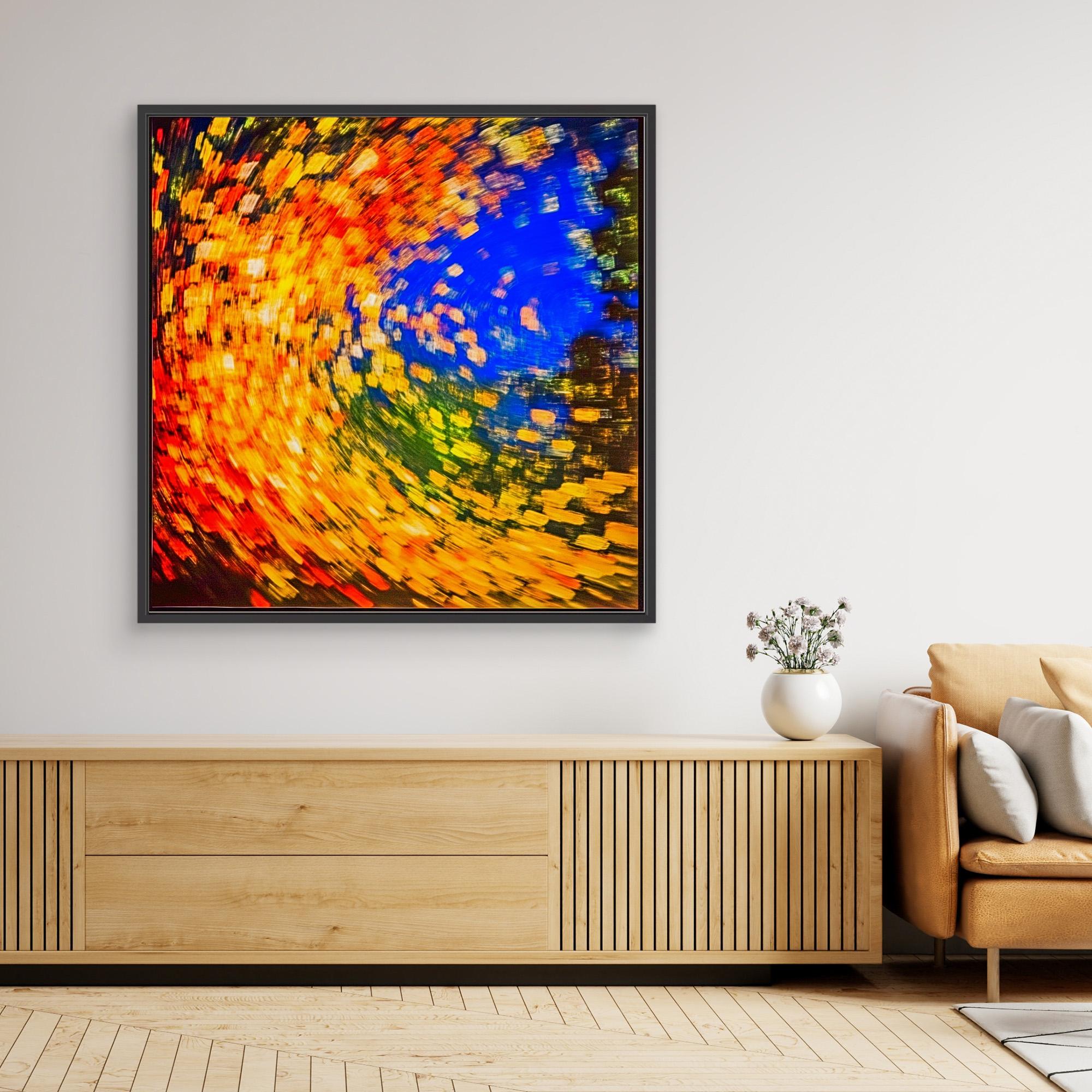 Canvas Print: Radiant Vortex - Abstract Color Spiral modern abstract canvas wall art by Rossetti Art – luxury interior design artwork for living room, bedroom, office – abstract color spiral bold home decor dynamic abstract painting