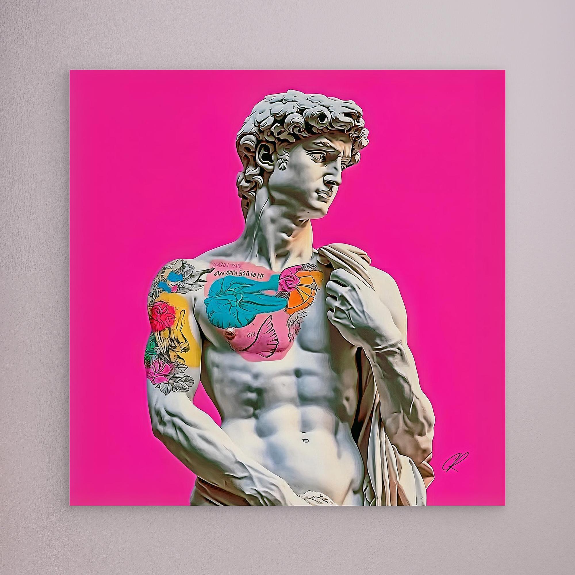 Canvas Print: "Rebel Renaissance" – Michelangelo's David with Tattoos modern abstract canvas wall art by Rossetti Art – luxury interior design artwork for living room, bedroom, office – Contemporary Art for Sale contemporary art piece Contemporary art print