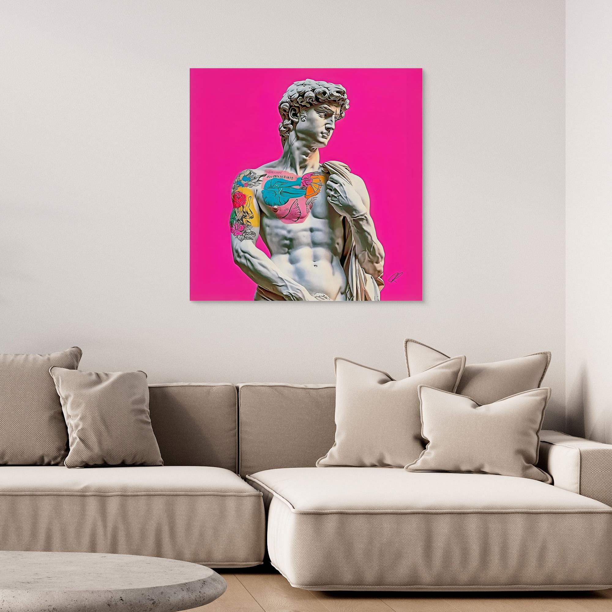 Canvas Print: "Rebel Renaissance" – Michelangelo's David with Tattoos modern abstract canvas wall art by Rossetti Art – luxury interior design artwork for living room, bedroom, office – Contemporary Art for Sale contemporary art piece Contemporary art print
