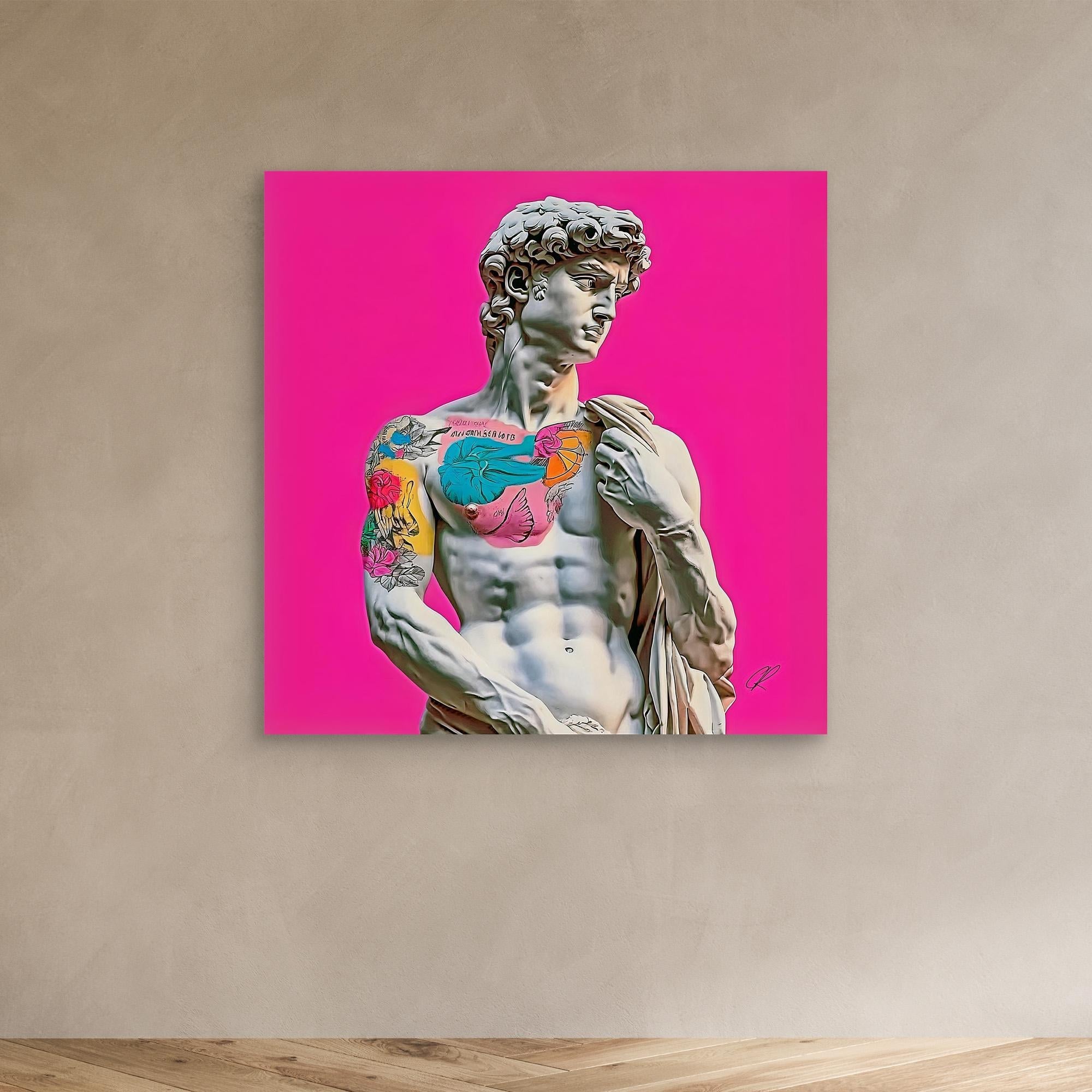 Canvas Print: "Rebel Renaissance" – Michelangelo's David with Tattoos modern abstract canvas wall art by Rossetti Art – luxury interior design artwork for living room, bedroom, office – Contemporary Art for Sale contemporary art piece Contemporary art print