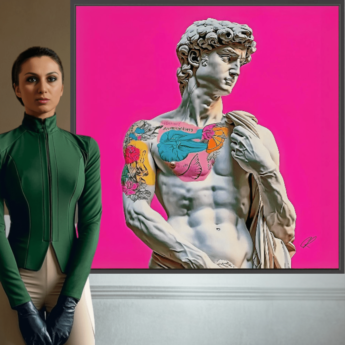 Canvas Print: "Rebel Renaissance" – Michelangelo's David with Tattoos modern abstract canvas wall art by Rossetti Art – luxury interior design artwork for living room, bedroom, office – Contemporary Art for Sale contemporary art piece Contemporary art print