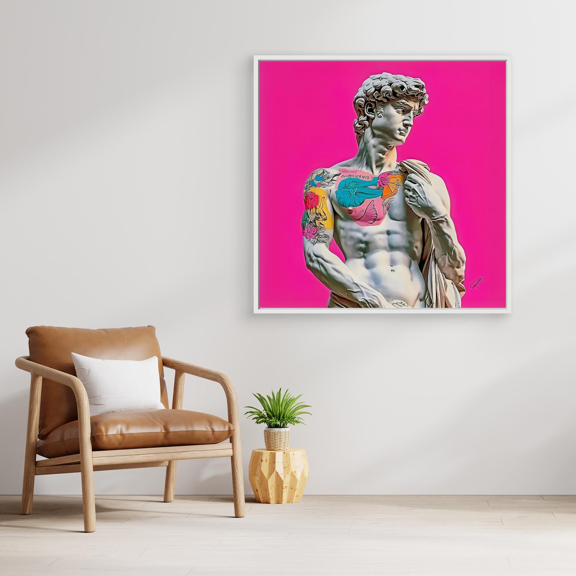Canvas Print: "Rebel Renaissance" – Michelangelo's David with Tattoos modern abstract canvas wall art by Rossetti Art – luxury interior design artwork for living room, bedroom, office – Contemporary Art for Sale contemporary art piece Contemporary art print