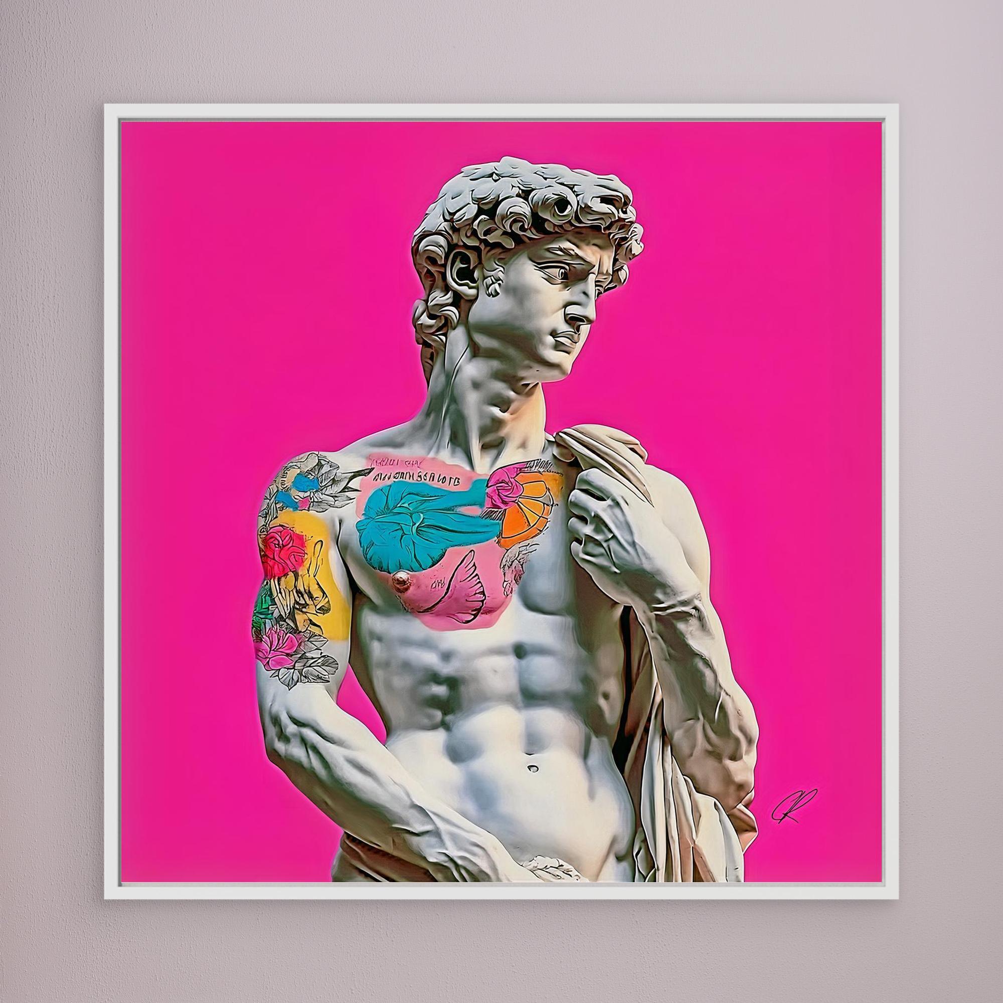 Canvas Print: "Rebel Renaissance" – Michelangelo's David with Tattoos modern abstract canvas wall art by Rossetti Art – luxury interior design artwork for living room, bedroom, office – Contemporary Art for Sale contemporary art piece Contemporary art print