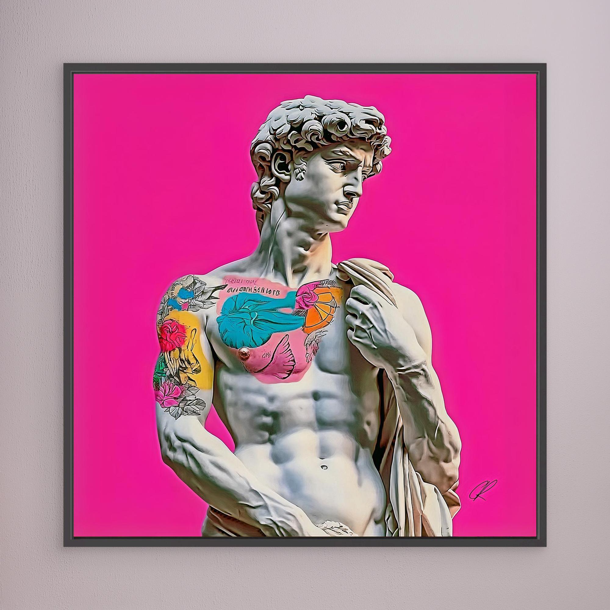 Canvas Print: "Rebel Renaissance" – Michelangelo's David with Tattoos modern abstract canvas wall art by Rossetti Art – luxury interior design artwork for living room, bedroom, office – Contemporary Art for Sale contemporary art piece Contemporary art print