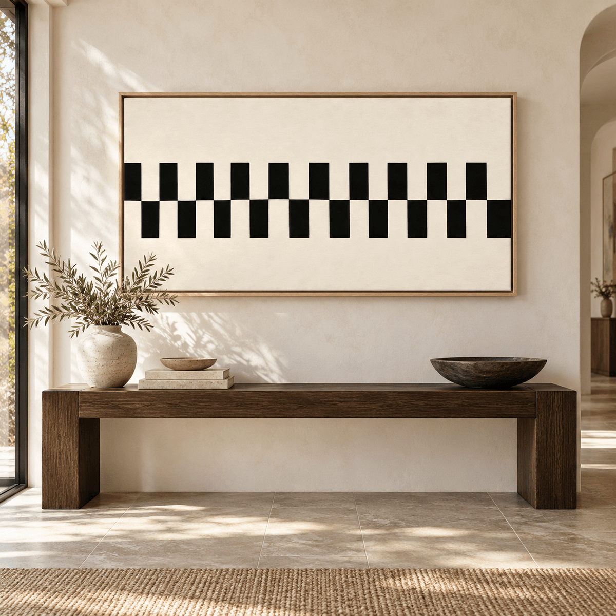 Rectangle Wall Art – Ivory Cadence canvas print above a console table by Rossetti Art