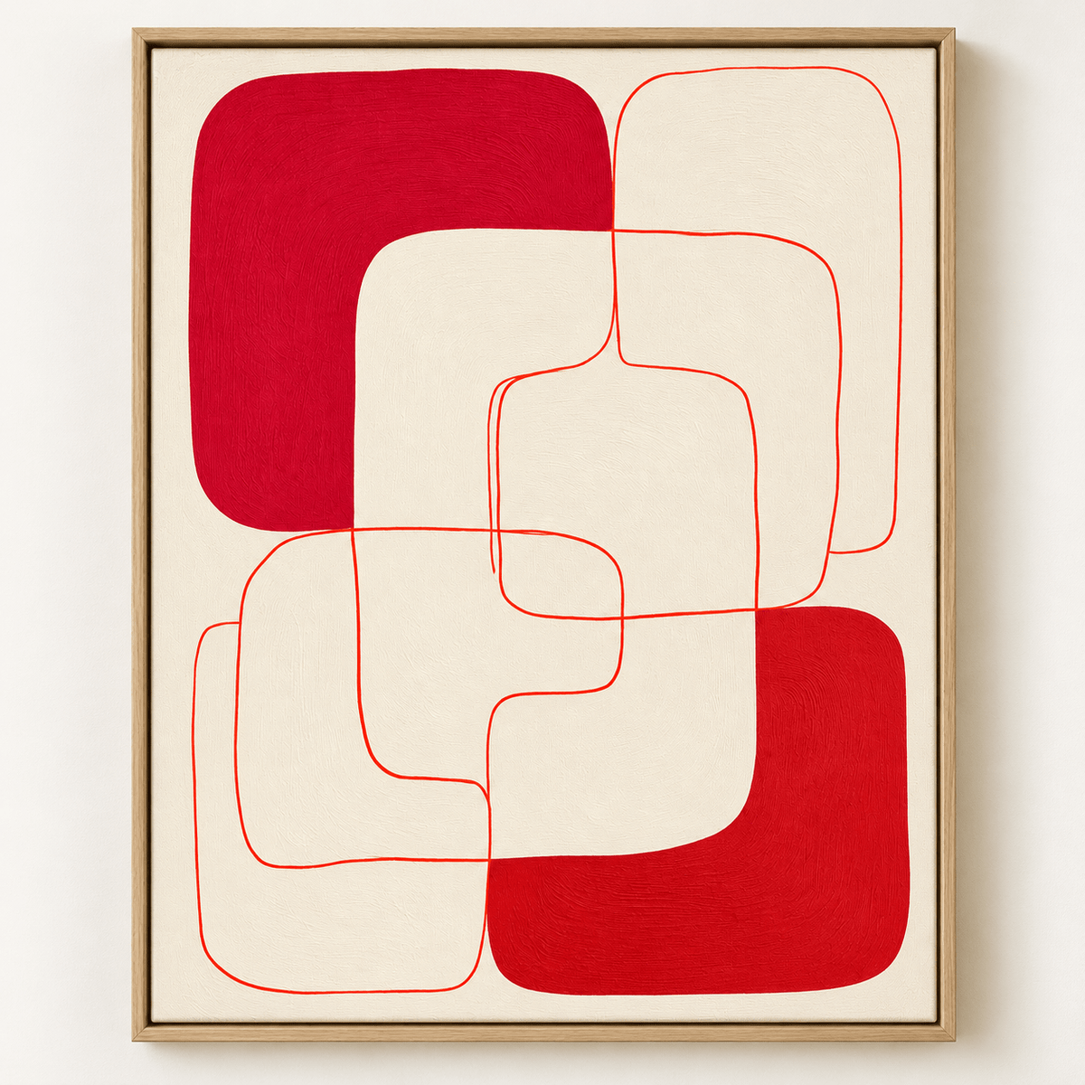 Red Abstract Painting – Crimson Loops crimson shapes and fine loops by Rossetti Art