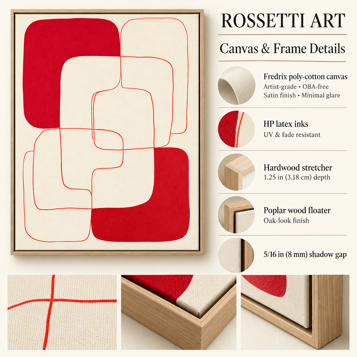 Red Abstract Painting Canvas Print — Crimson Loops modern abstract canvas wall art by Rossetti Art – luxury interior design artwork for living room, bedroom, office – abstract Dining Room Wall Art Large Canvas Prints