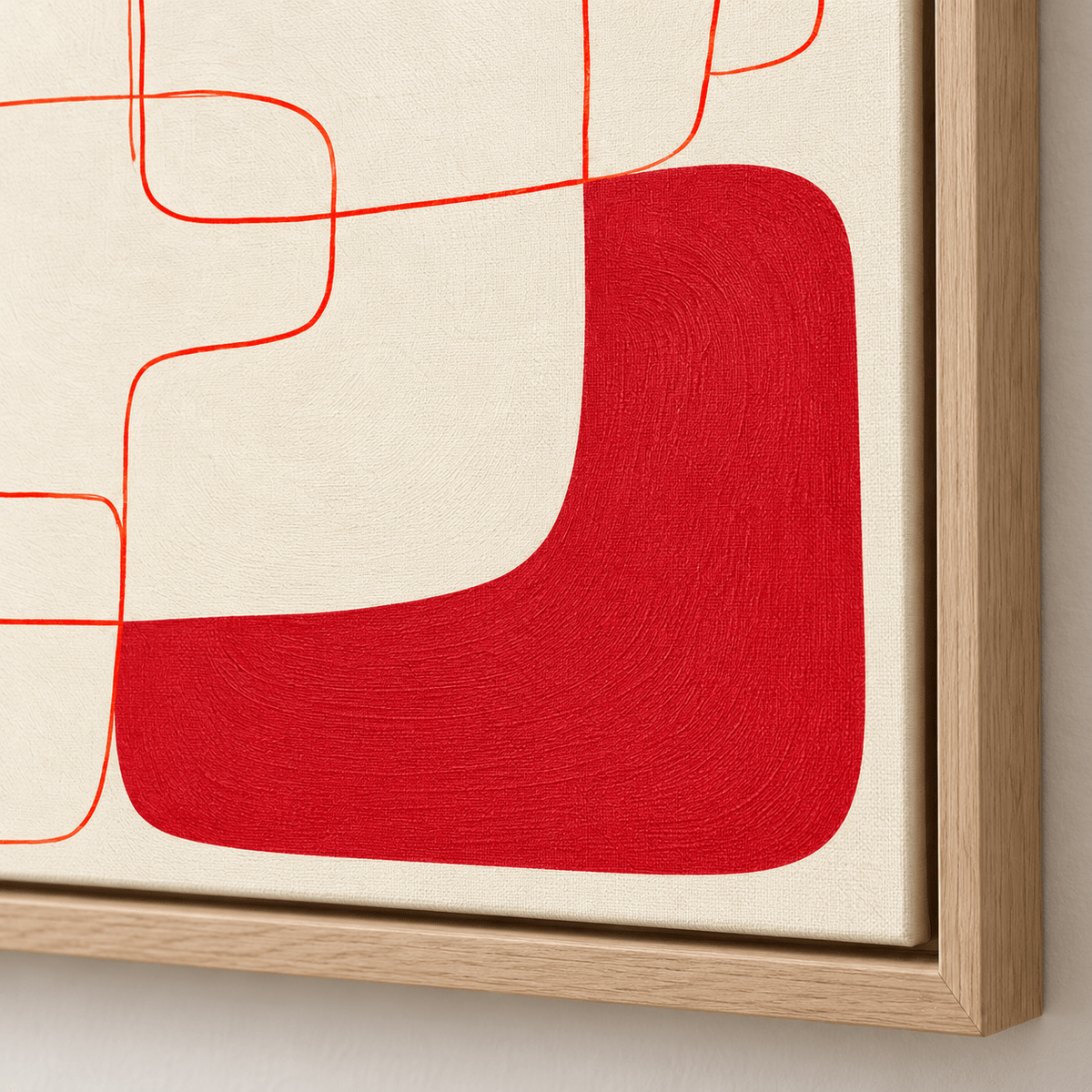 Red Abstract Painting – Crimson Loops framed canvas print by Rossetti Art