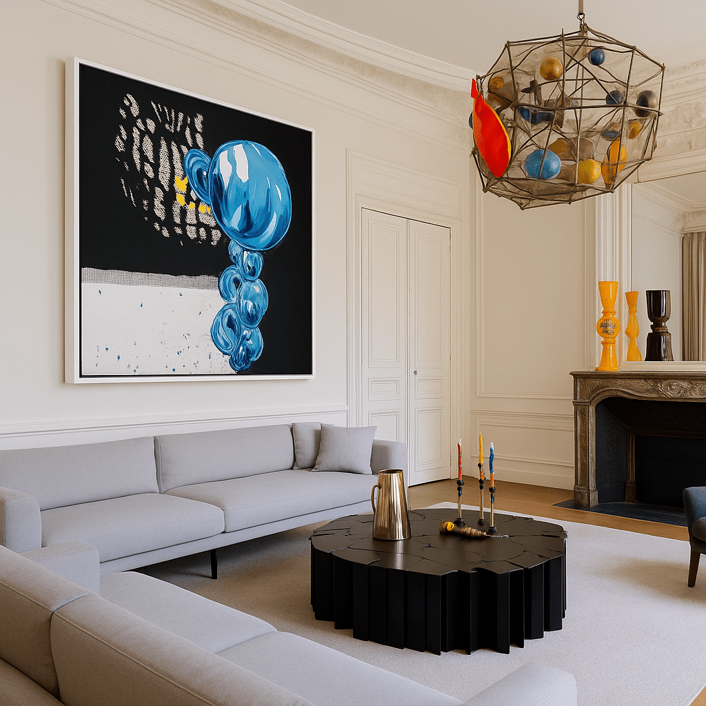 Canvas Print : Reflections in Motion – Abstract Modern Wall Art Print modern abstract canvas wall art by Rossetti Art – luxury interior design artwork for living room, bedroom, office – Abstract artwork abstract blue painting handmade wall art