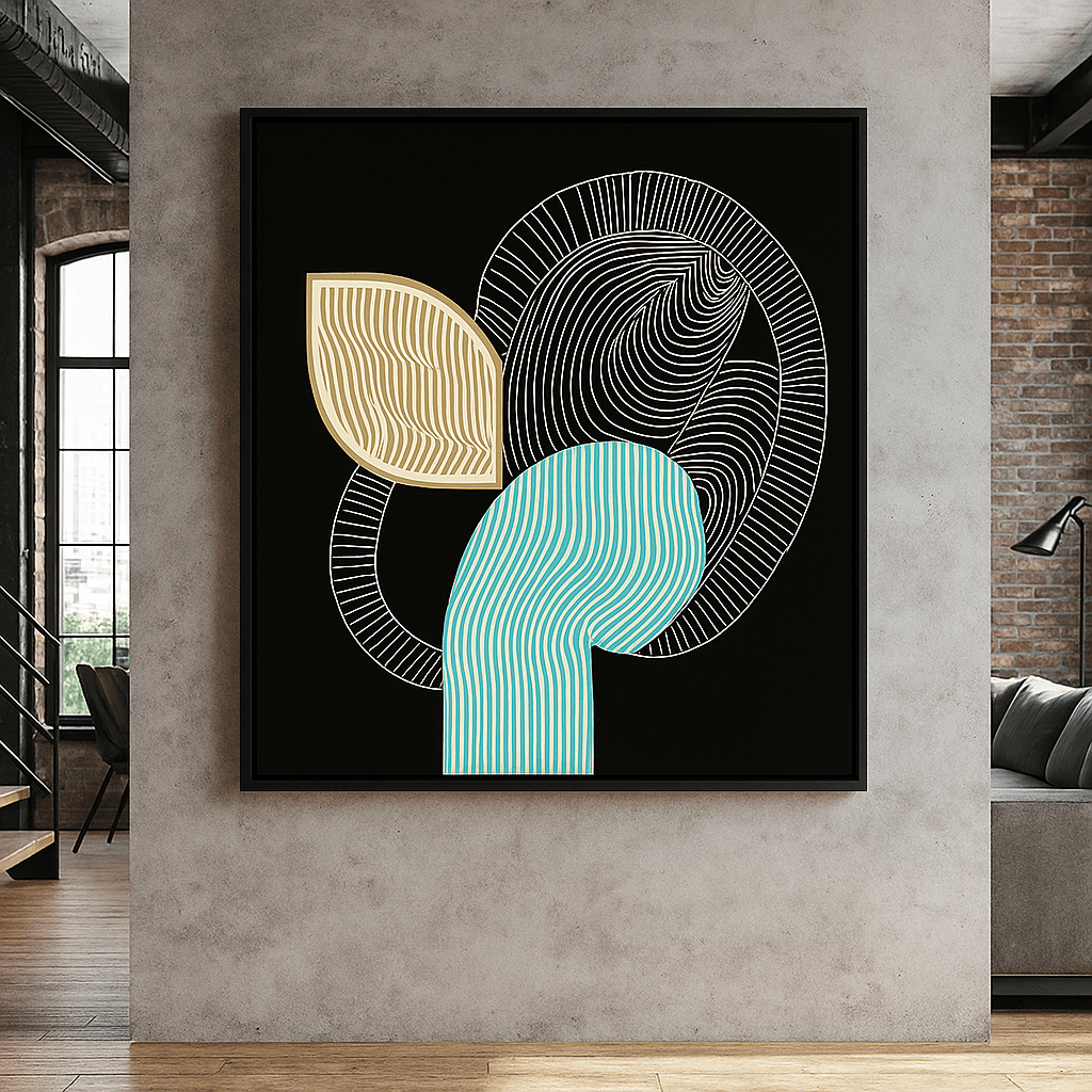 Canvas Print : Retro Bloom - Abstract Line Art Canvas Print with Modern Flair modern abstract canvas wall art by Rossetti Art – luxury interior design artwork for living room, bedroom, office – Abstract art print abstract tree artwork blue minimalist decor