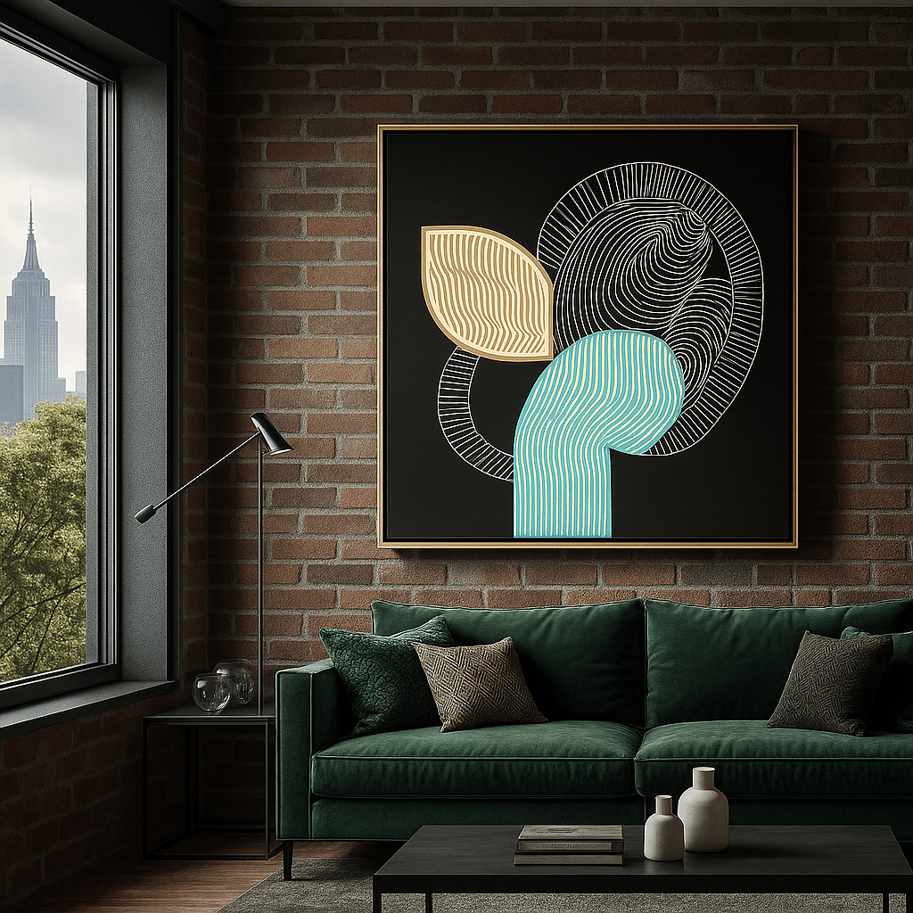 Canvas Print : Retro Bloom - Abstract Line Art Canvas Print with Modern Flair modern abstract canvas wall art by Rossetti Art – luxury interior design artwork for living room, bedroom, office – Abstract art print abstract tree artwork blue minimalist decor
