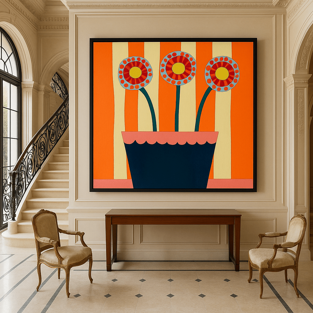 Canvas Print: Retro Bloom – Retro Floral Print Art modern abstract canvas wall art by Rossetti Art – luxury interior design artwork for living room, bedroom, office – contemporary art piece Contemporary Canvas Art Contemporary canvas print